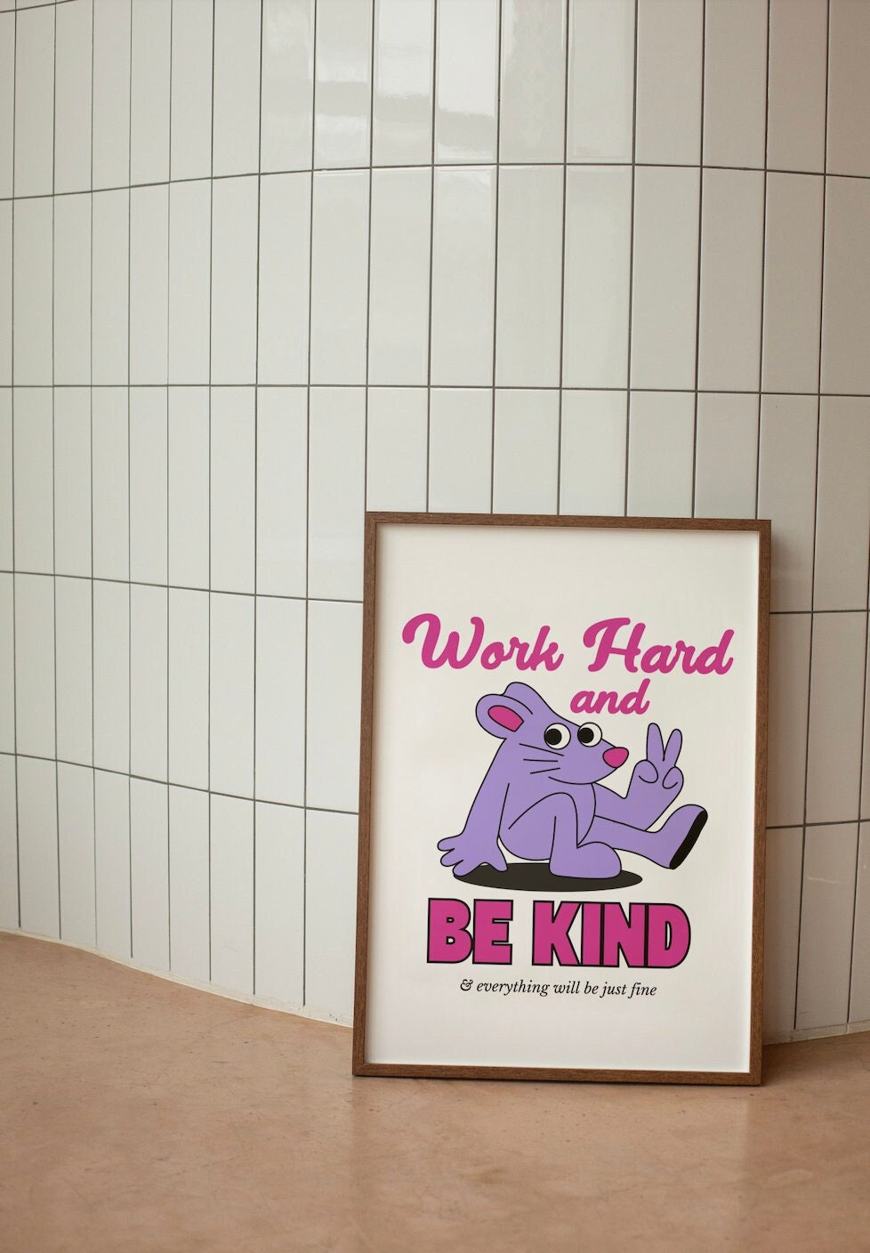 Work Hard Art,Kids Room Art,Downloadable Print,Cartoon Art Print,Retro Character Art,Trendy Posters,Vintage Mascot Art,Cute Positive Art