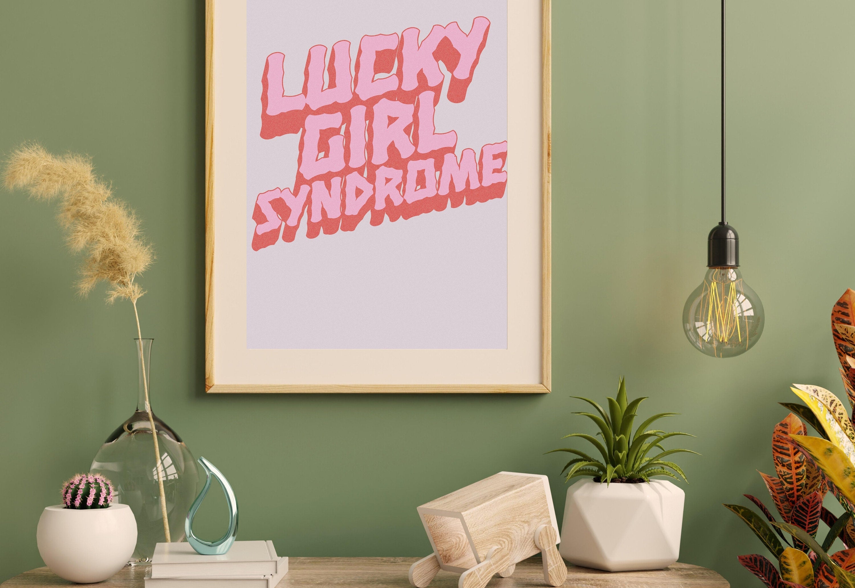 Lucky Girl Quote,Retro Posters,Lucky Girl Syndrome Art,Trendy Wall Art,Aesthetic Print,Dorm Art,Pink Art, Dorm Decor, Lucky Girl Pink