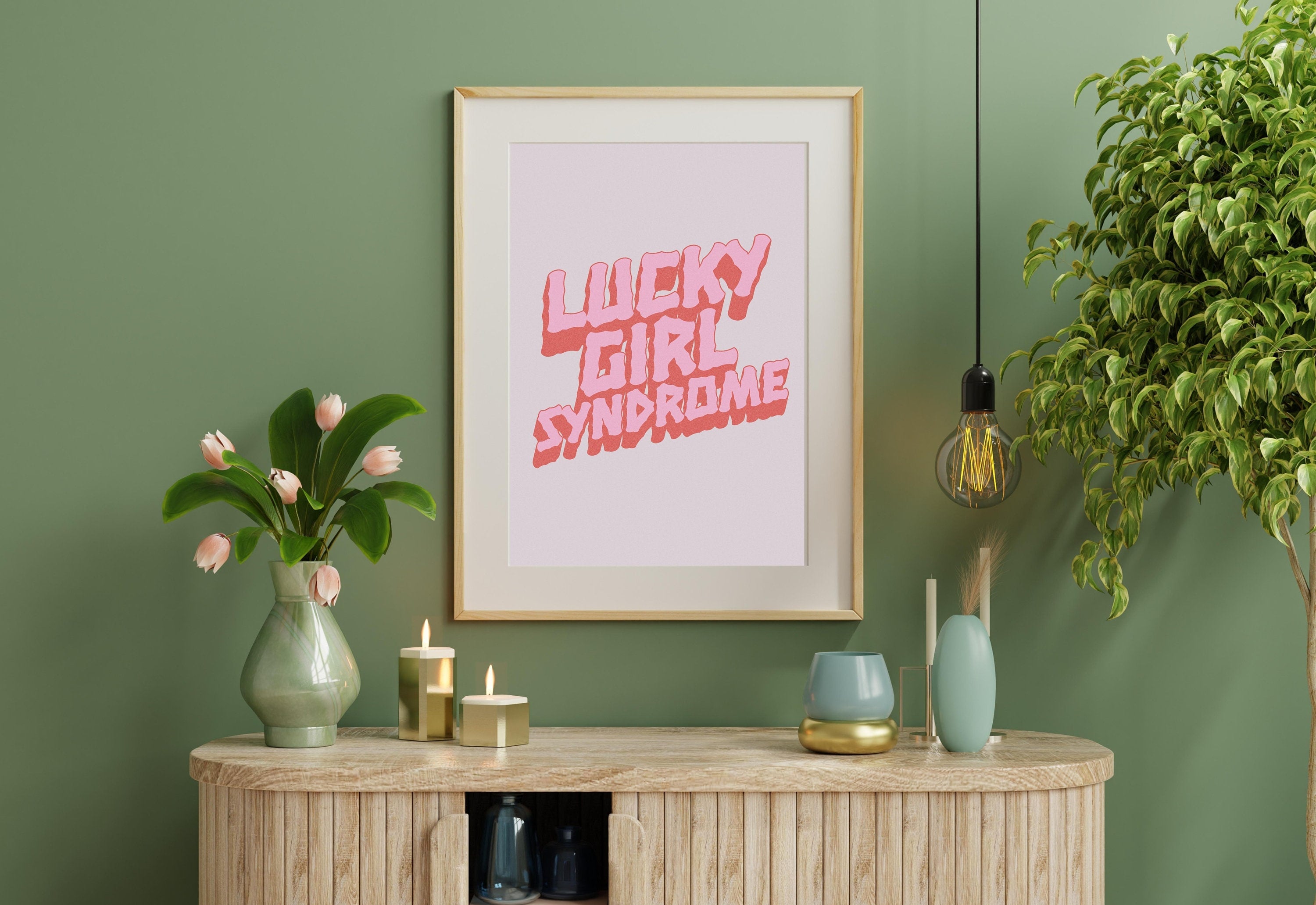 Lucky Girl Quote,Retro Posters,Lucky Girl Syndrome Art,Trendy Wall Art,Aesthetic Print,Dorm Art,Pink Art, Dorm Decor, Lucky Girl Pink