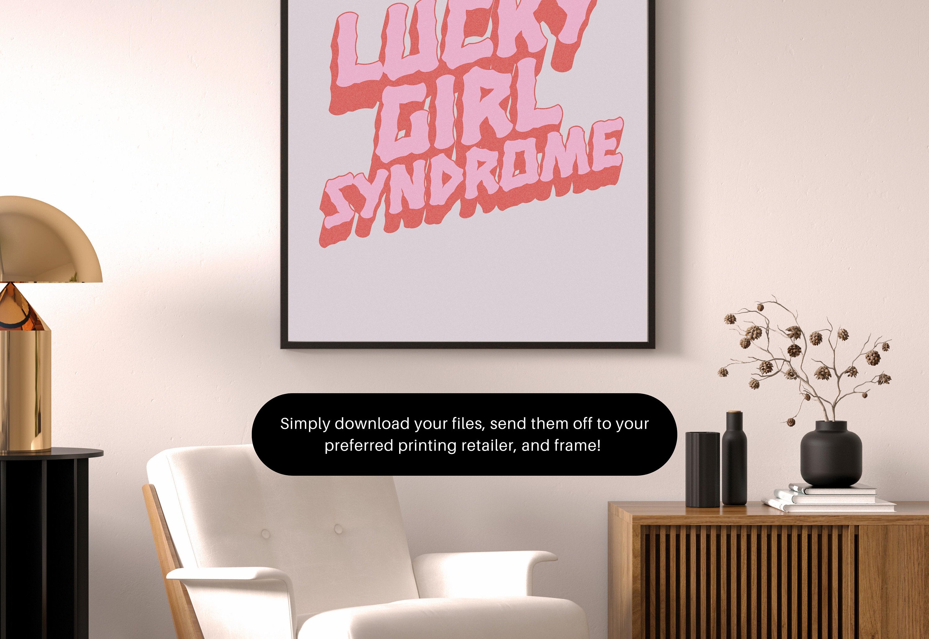 Lucky Girl Quote,Retro Posters,Lucky Girl Syndrome Art,Trendy Wall Art,Aesthetic Print,Dorm Art,Pink Art, Dorm Decor, Lucky Girl Pink