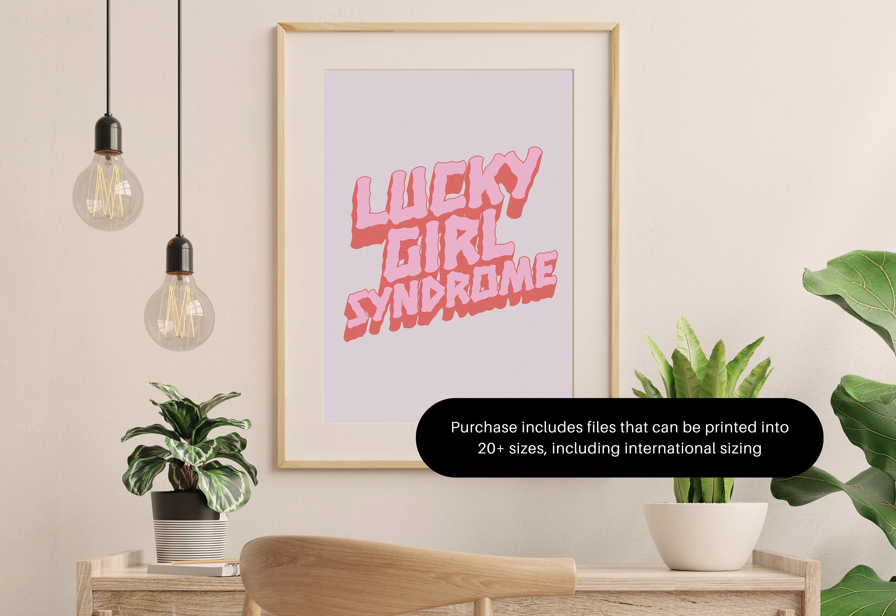 Lucky Girl Quote,Retro Posters,Lucky Girl Syndrome Art,Trendy Wall Art,Aesthetic Print,Dorm Art,Pink Art, Dorm Decor, Lucky Girl Pink