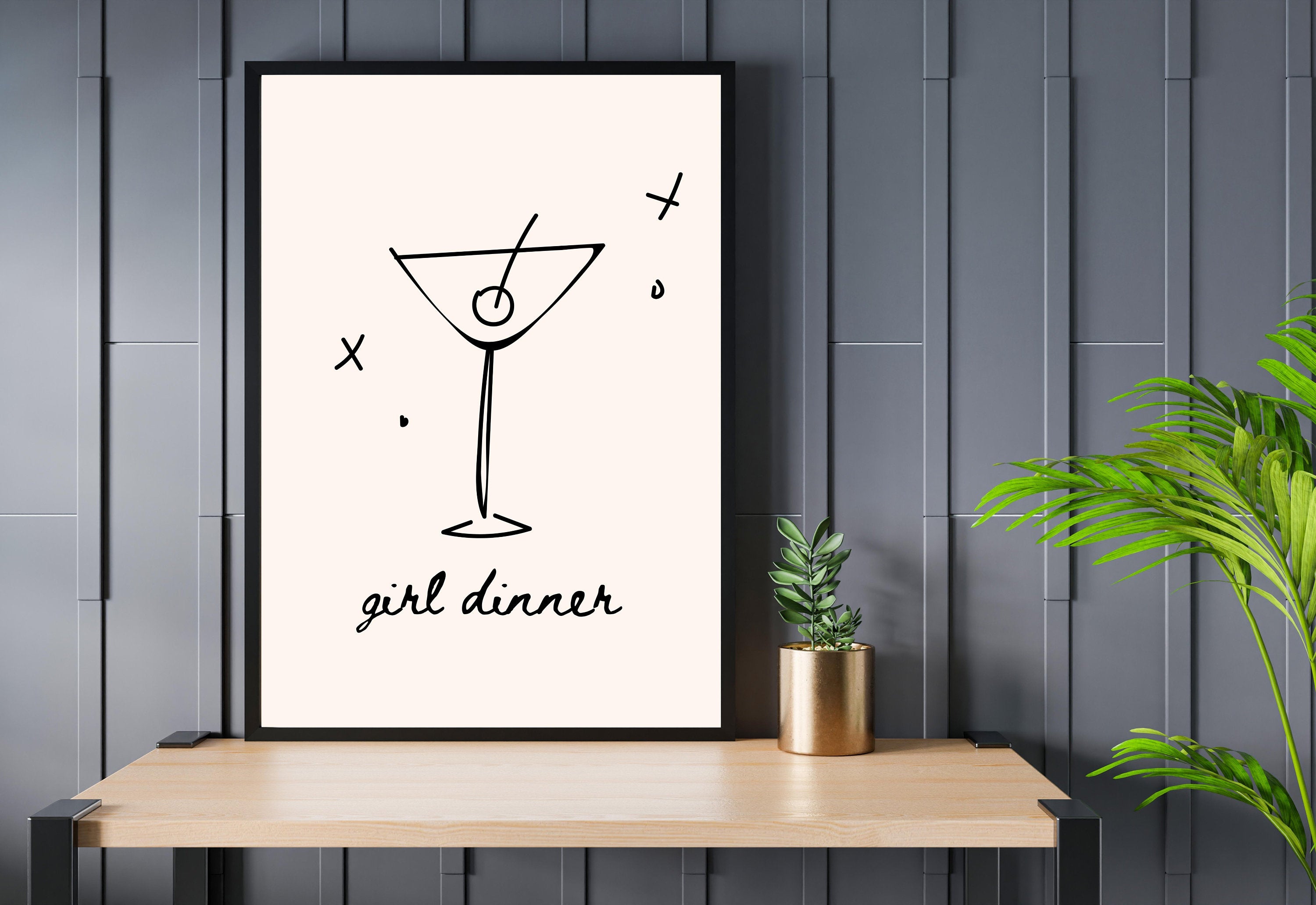 Girl Dinner Art-Digital Download-Martini Art-Retro Print-Cheers Print-Trendy Art-Minimalist Art Print-Girly Art-Cocktail Art-Bar Cart Art