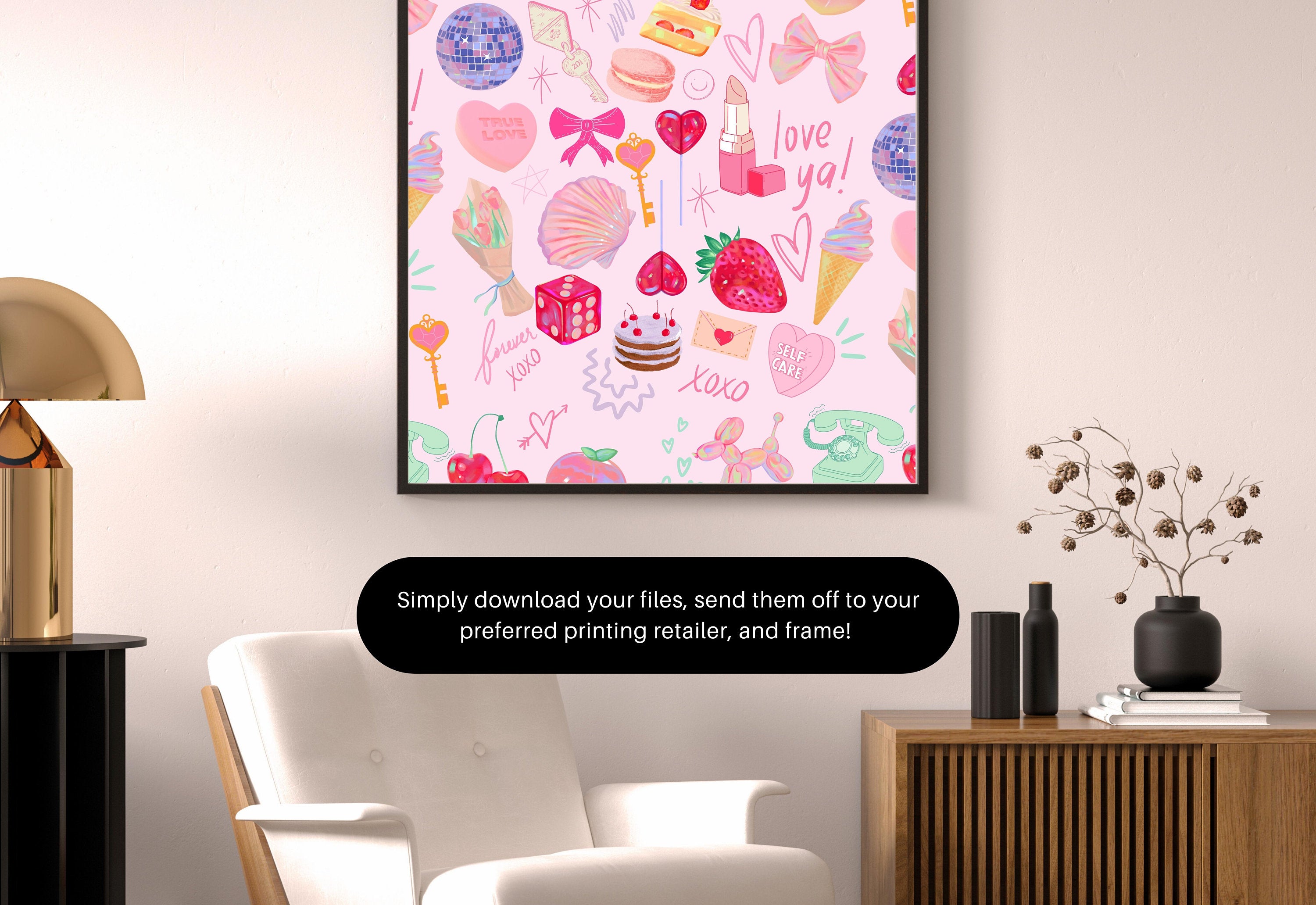 Pink Girly Art Print,Retro Posters,Lucky Girl Syndrome Art,Trendy Wall Art,Aesthetic Print,Dorm Art,Pink Art, Dorm Decor, Lucky Girl Pink