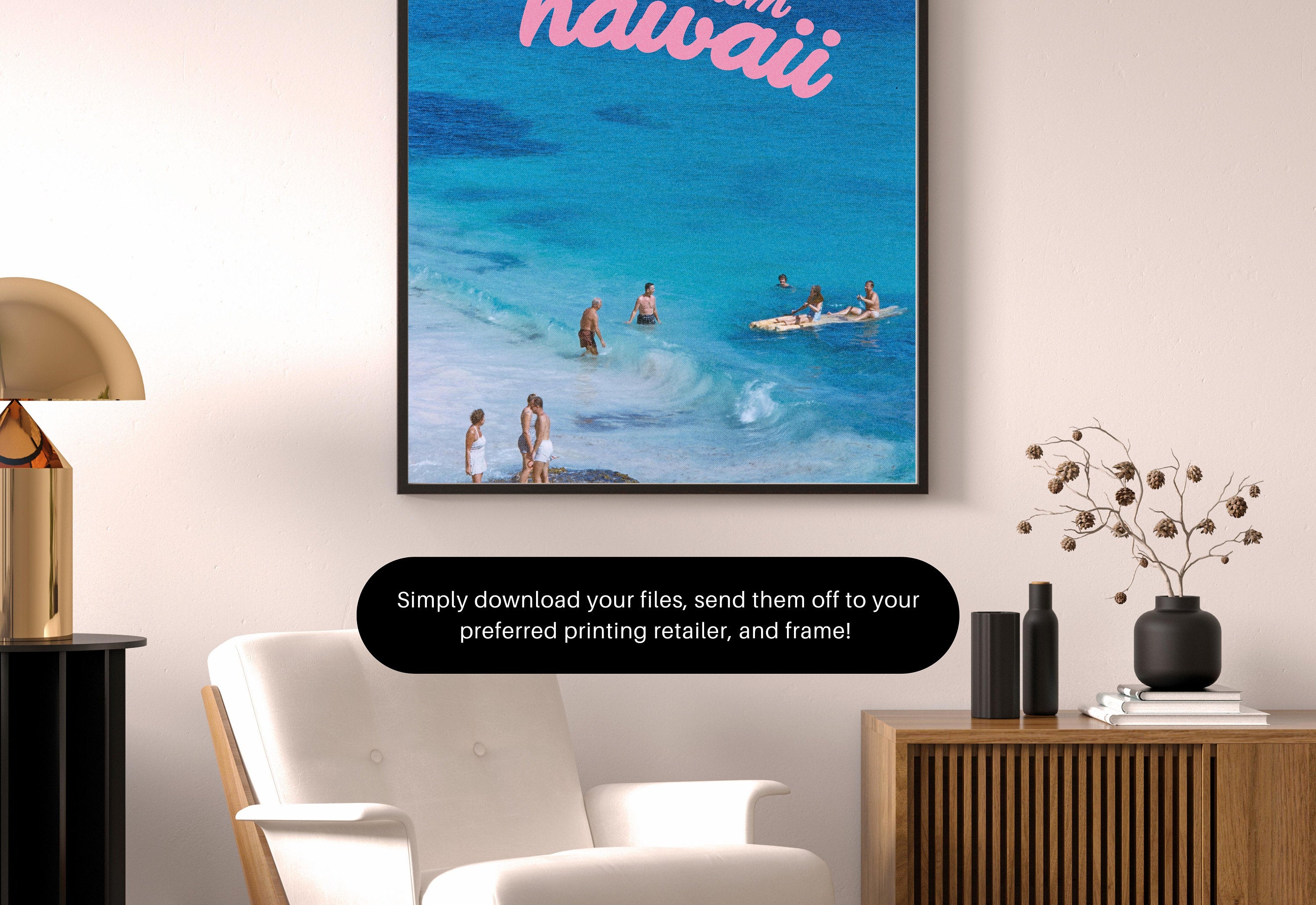 Beach Art Print-Digital Art Prints-Hawaii Wall Art-Retro Photograph Prints-Retro Photo Art Print-Preppy Art-Bar Car Decor-Bar Accessories