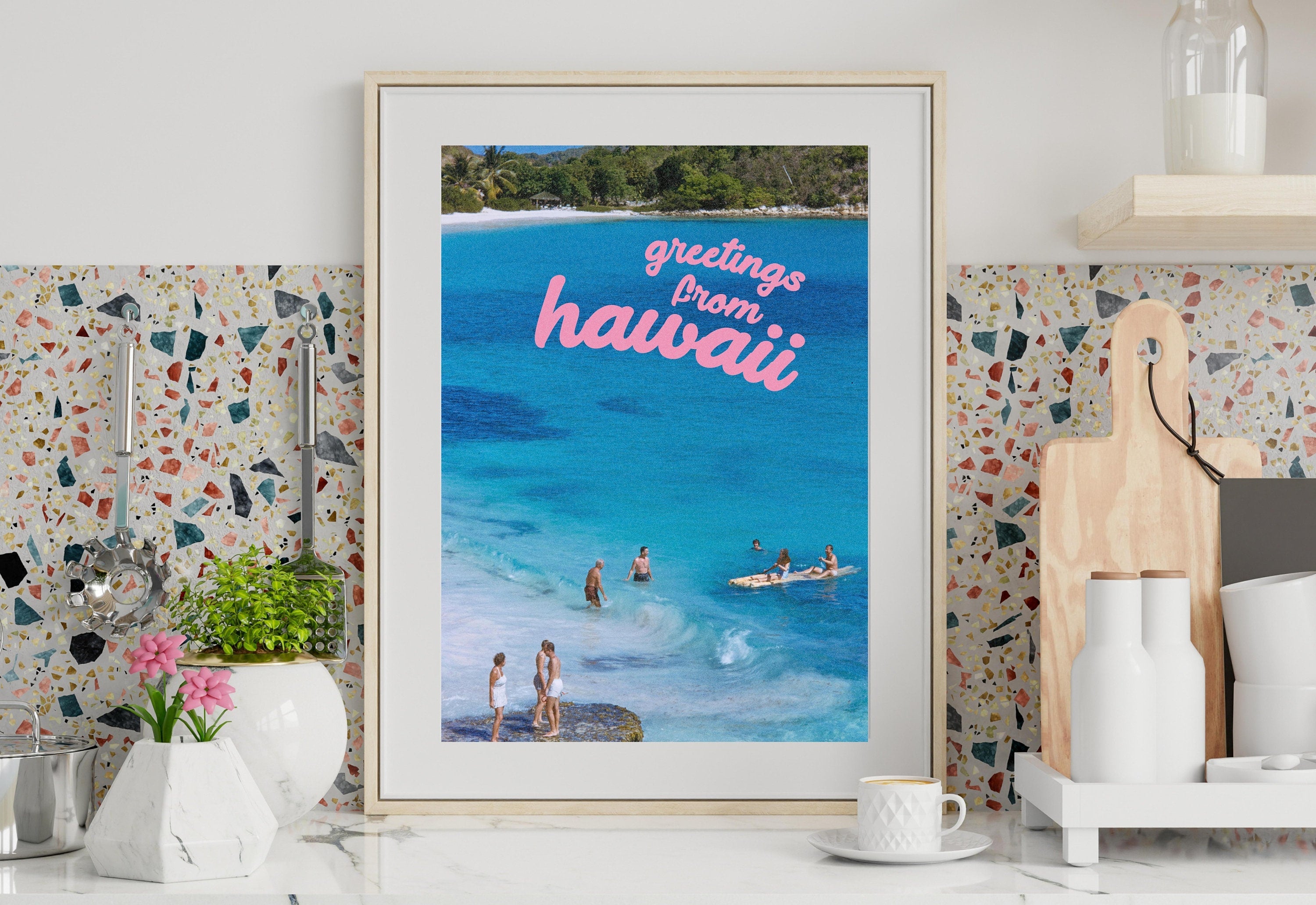 Beach Art Print-Digital Art Prints-Hawaii Wall Art-Retro Photograph Prints-Retro Photo Art Print-Preppy Art-Bar Car Decor-Bar Accessories