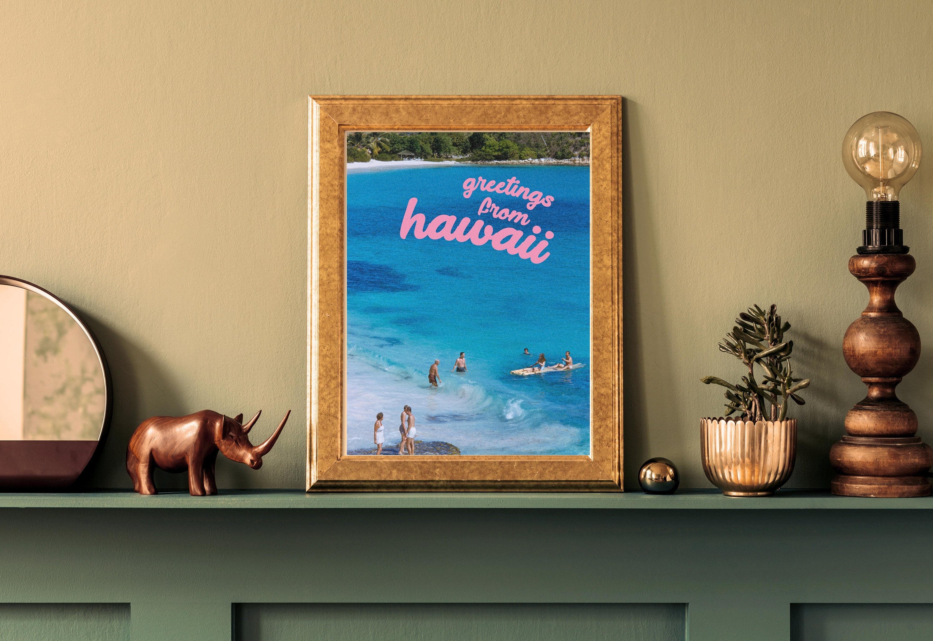 Beach Art Print-Digital Art Prints-Hawaii Wall Art-Retro Photograph Prints-Retro Photo Art Print-Preppy Art-Bar Car Decor-Bar Accessories