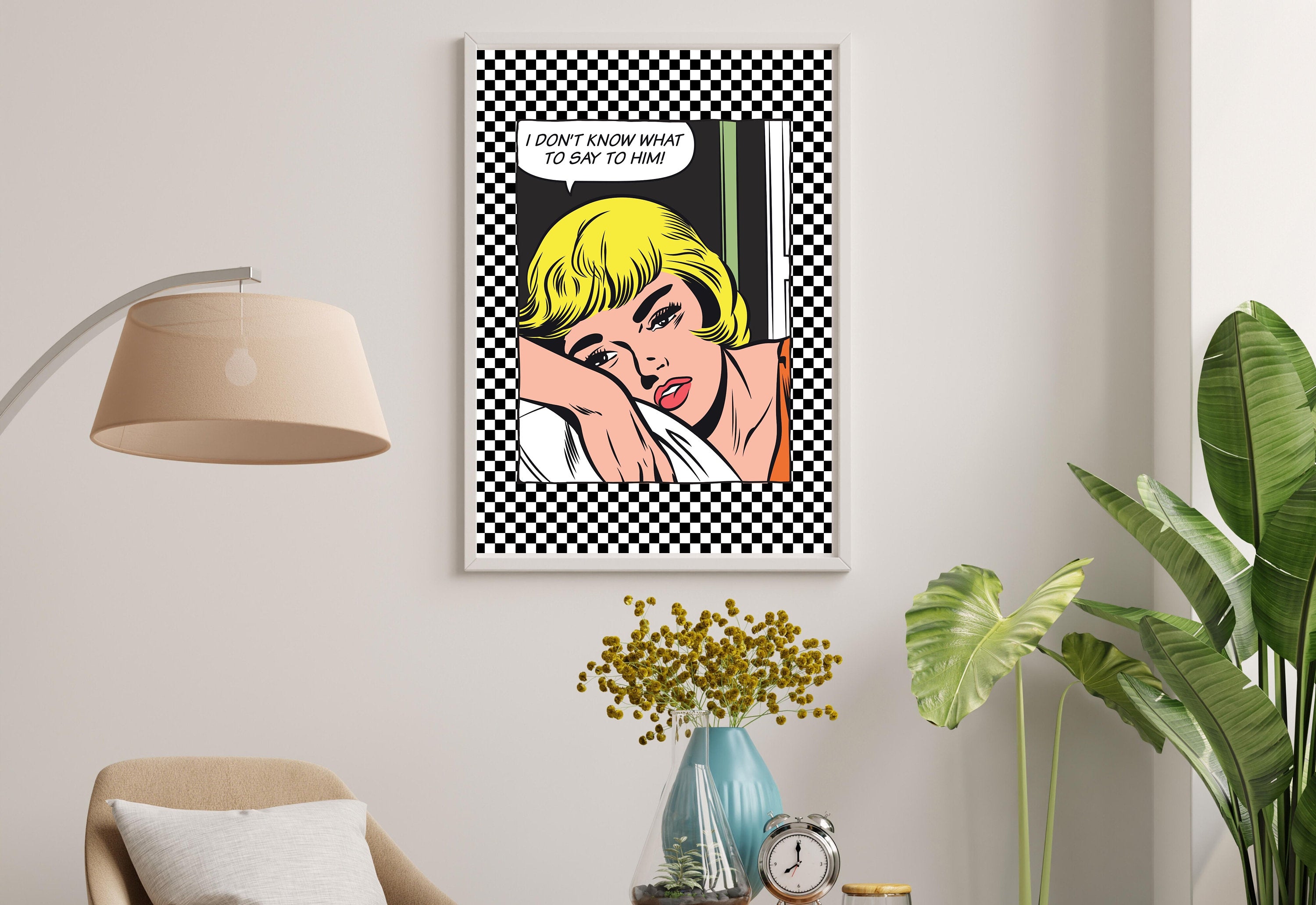 Comic Girl Art,Digital Prints,Wall Art Print,Funny Girly Art,Y2K Aesthetic Print,Dorm Room Art,Comic Art Prints,Black and Blue Art