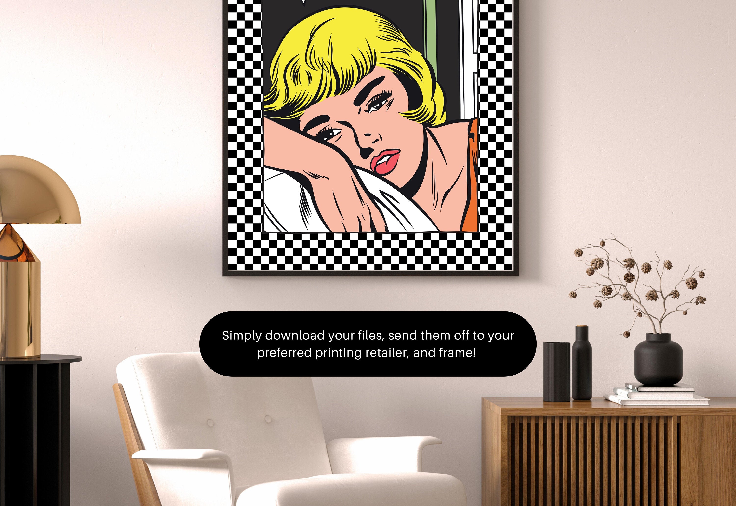 Comic Girl Art,Digital Prints,Wall Art Print,Funny Girly Art,Y2K Aesthetic Print,Dorm Room Art,Comic Art Prints,Black and Blue Art