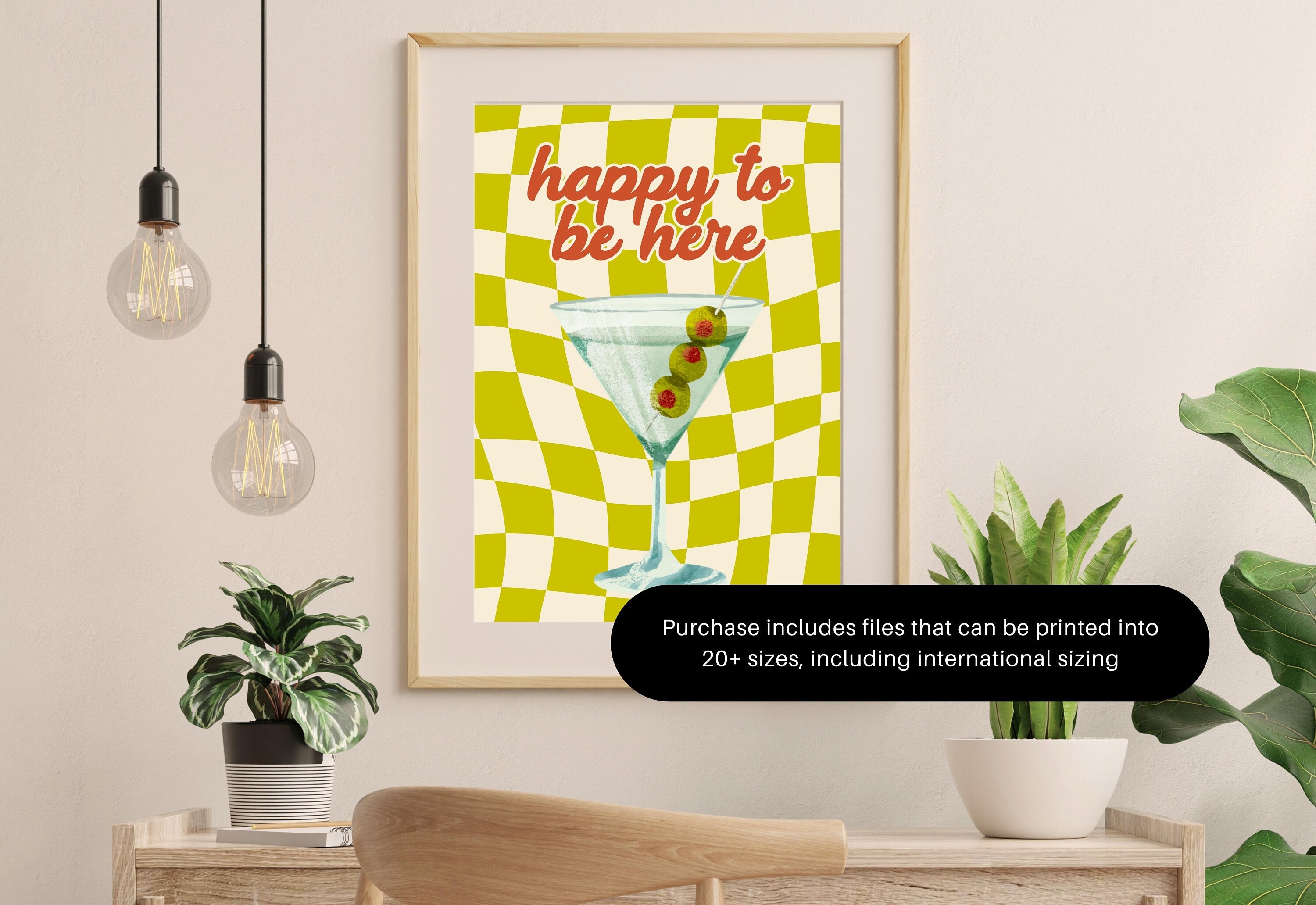 Happy Hour-Digital Download-Martini Art-Retro Print-Cheers Art Print-Trendy Art-70s Art Print-Girly Art-Cocktail Art-Preppy Bar Art