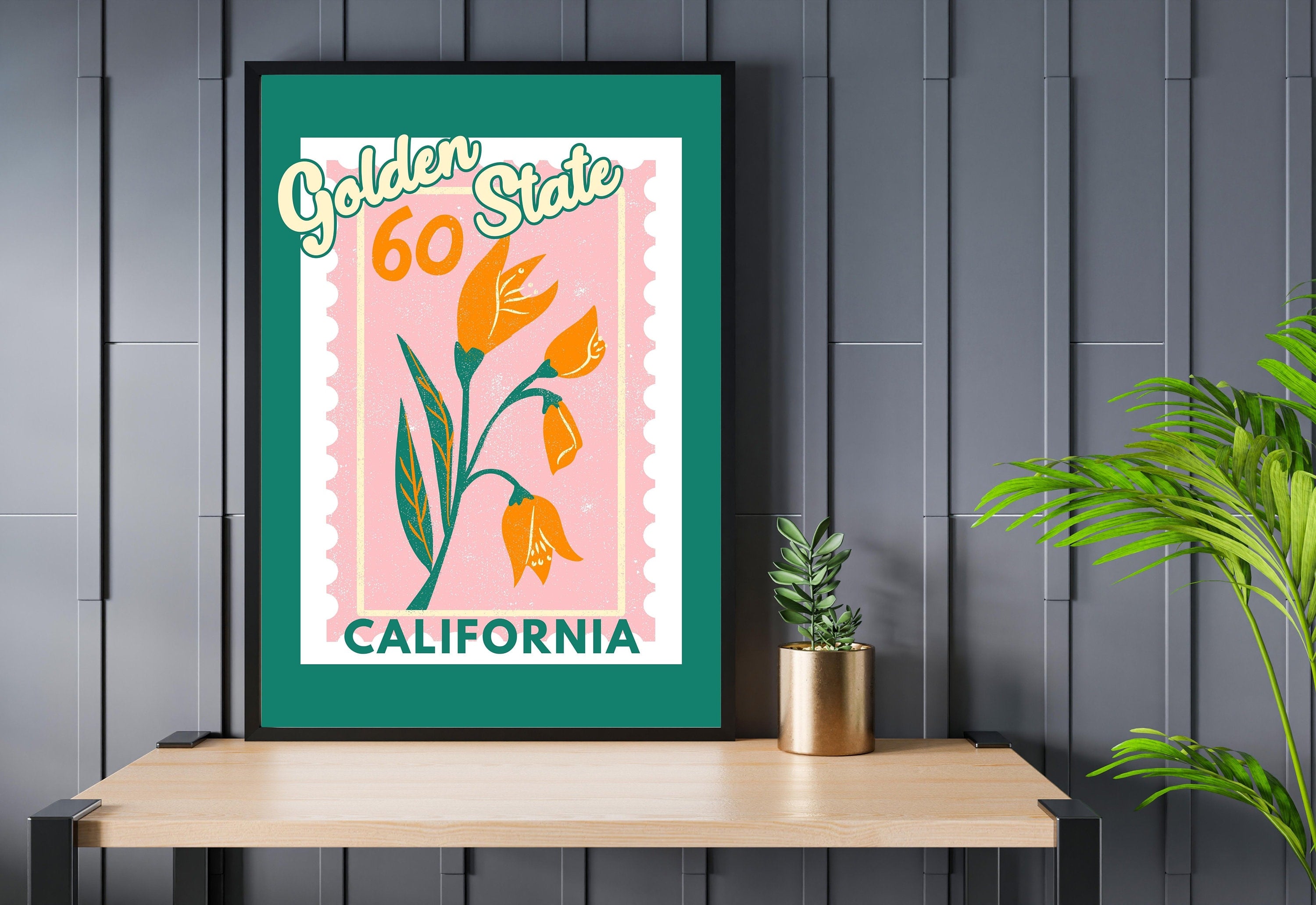 California Poppy Art,Digital Art Download,Colorful California Wall Art,Cute Trendy Art,Golden State Posters,Cali Wall Poster,Orange Posters