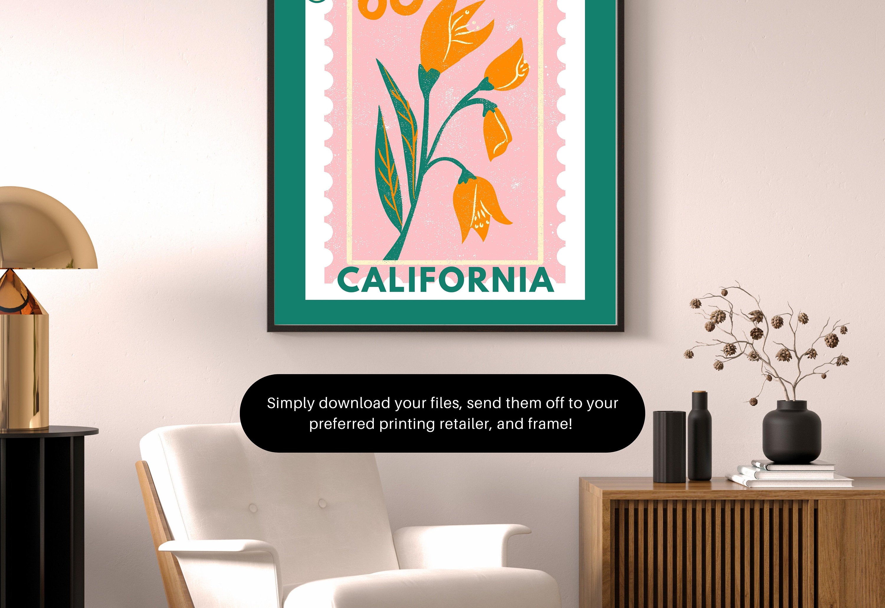 California Poppy Art,Digital Art Download,Colorful California Wall Art,Cute Trendy Art,Golden State Posters,Cali Wall Poster,Orange Posters