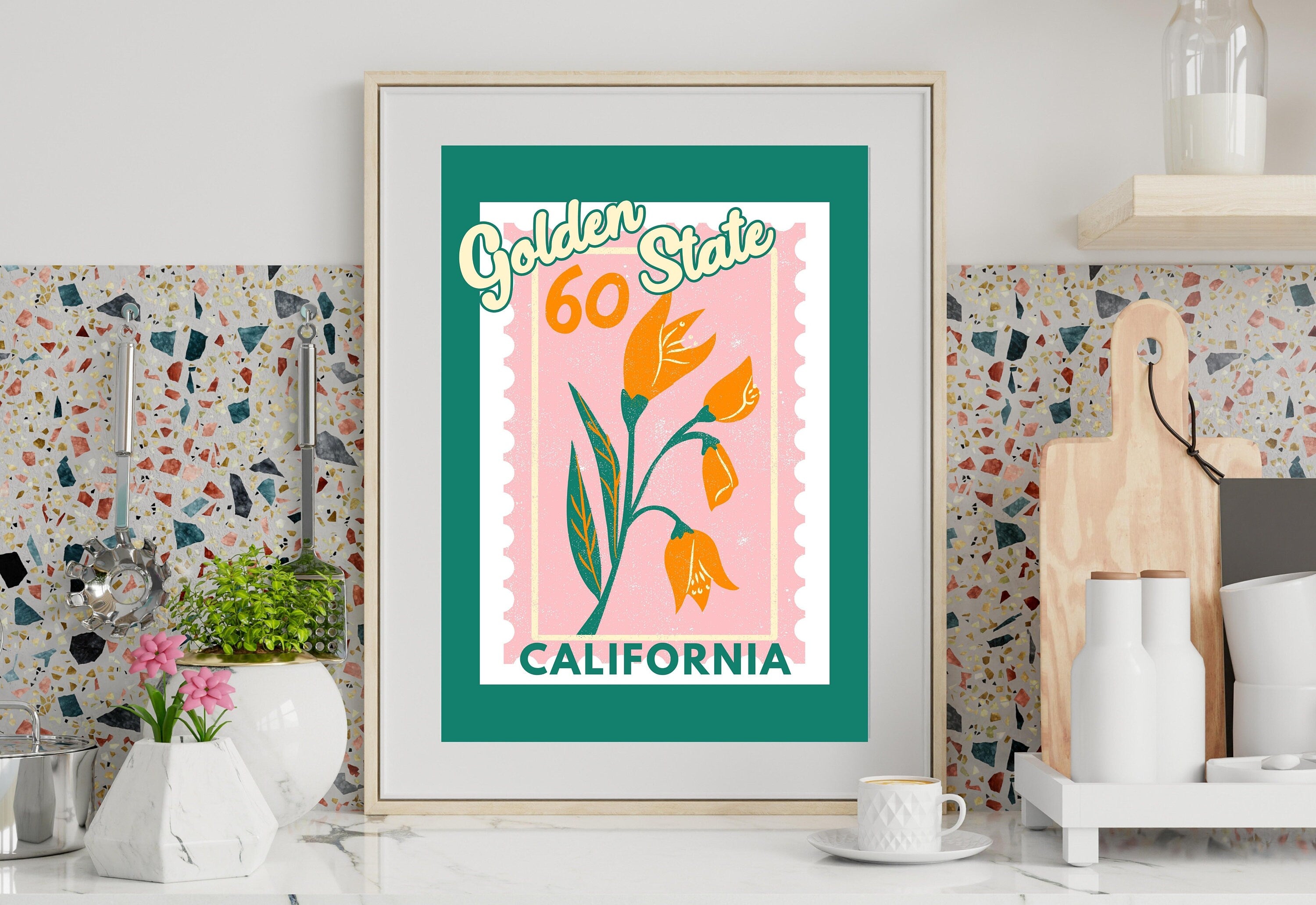 California Poppy Art,Digital Art Download,Colorful California Wall Art,Cute Trendy Art,Golden State Posters,Cali Wall Poster,Orange Posters