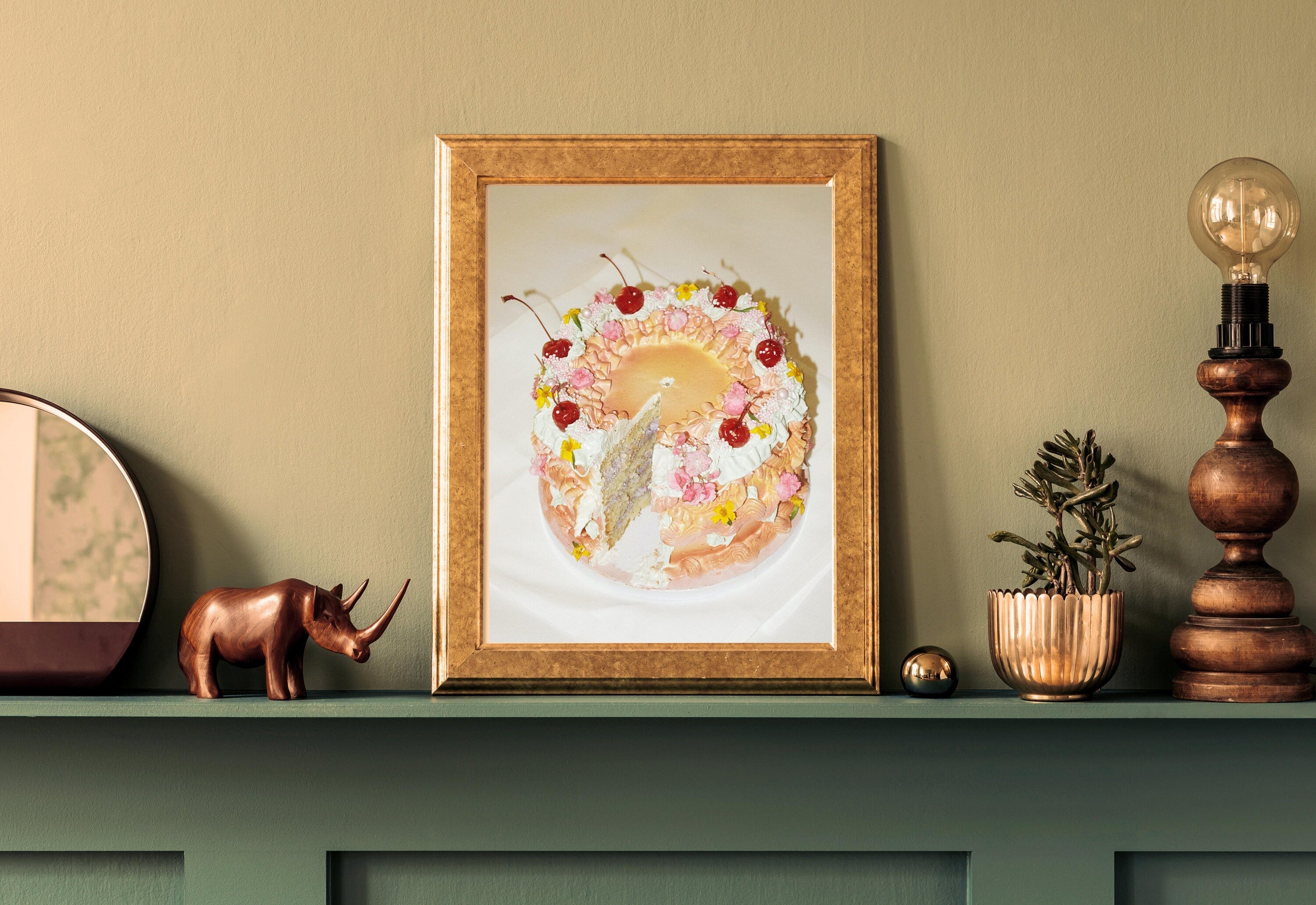 Cute Cake Art, Grainy Art Print,Retro Cake Poster,Mid-Century Photo Art, Pink Red Art, Cherry Cake Art, French Cake, Kitchen Art