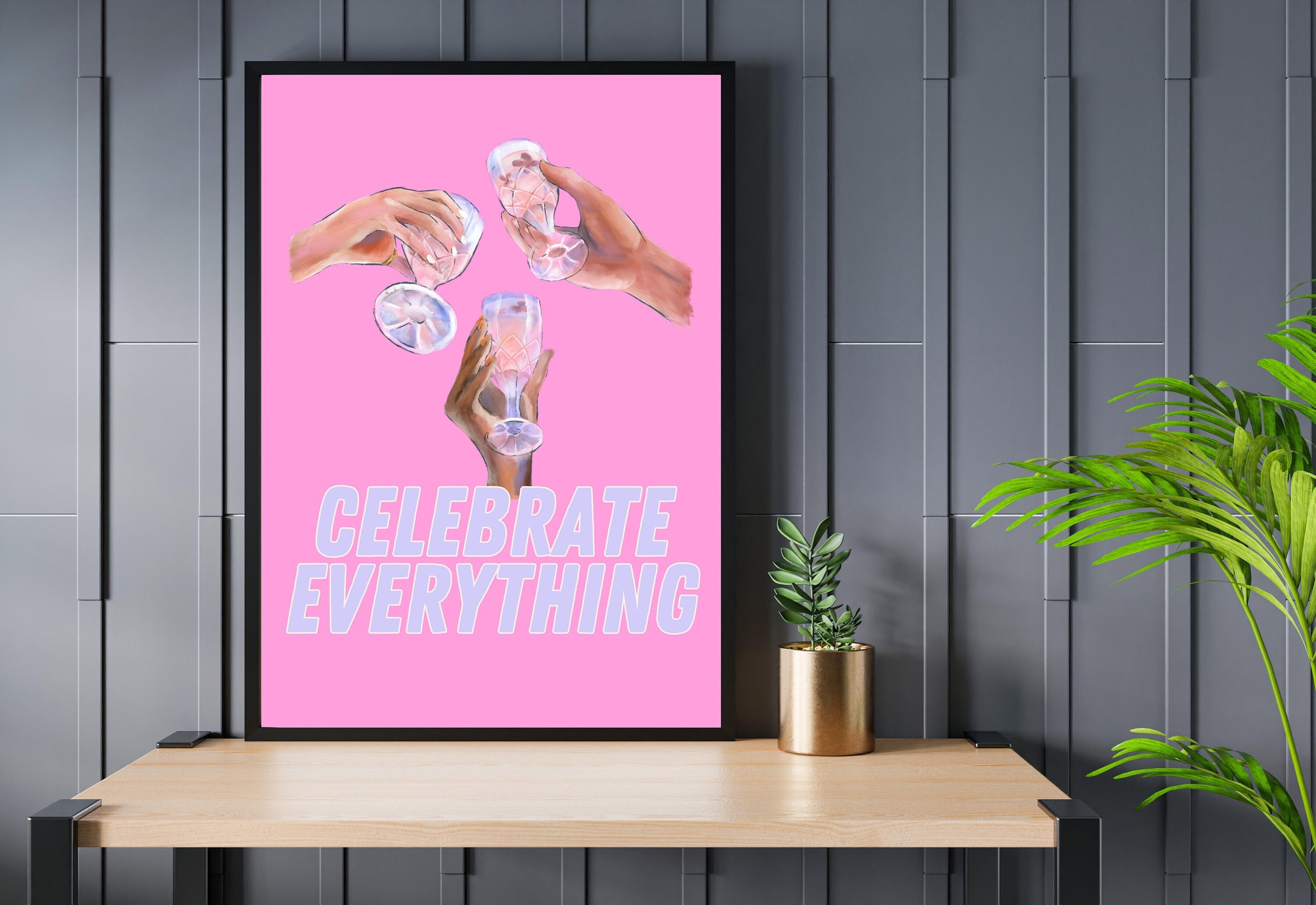 Celebrate Everything Art-Digital Download-Martini Art Print-Cheers Art Print-Trendy Art-70s Art Print-Girly Art-Cocktail Art-Preppy Pink Bar