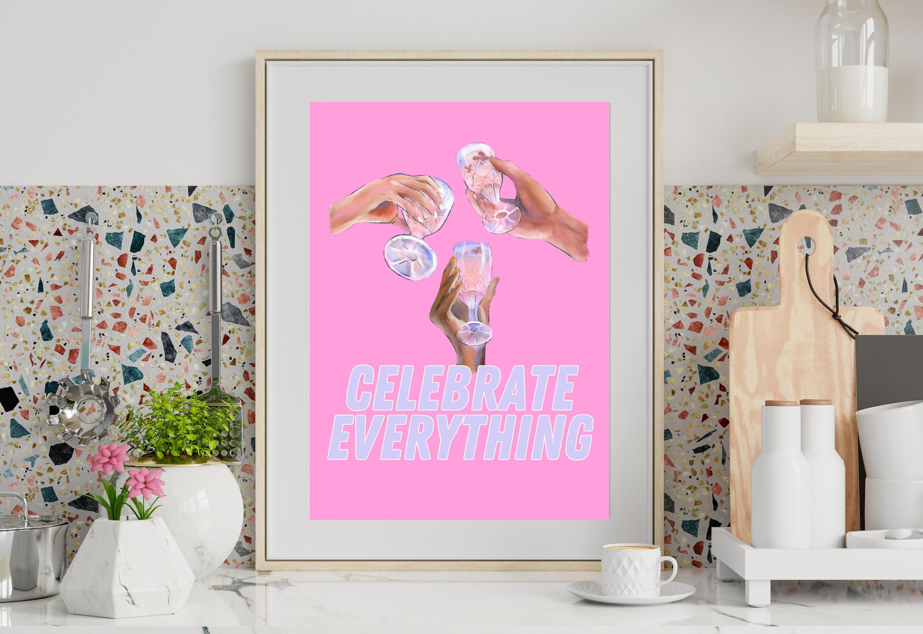 Celebrate Everything Art-Digital Download-Martini Art Print-Cheers Art Print-Trendy Art-70s Art Print-Girly Art-Cocktail Art-Preppy Pink Bar