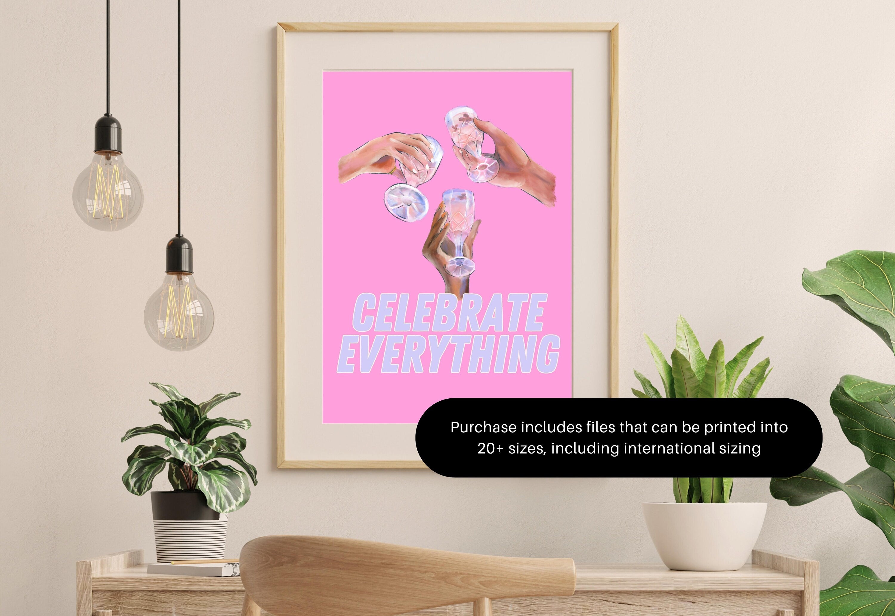 Celebrate Everything Art-Digital Download-Martini Art Print-Cheers Art Print-Trendy Art-70s Art Print-Girly Art-Cocktail Art-Preppy Pink Bar