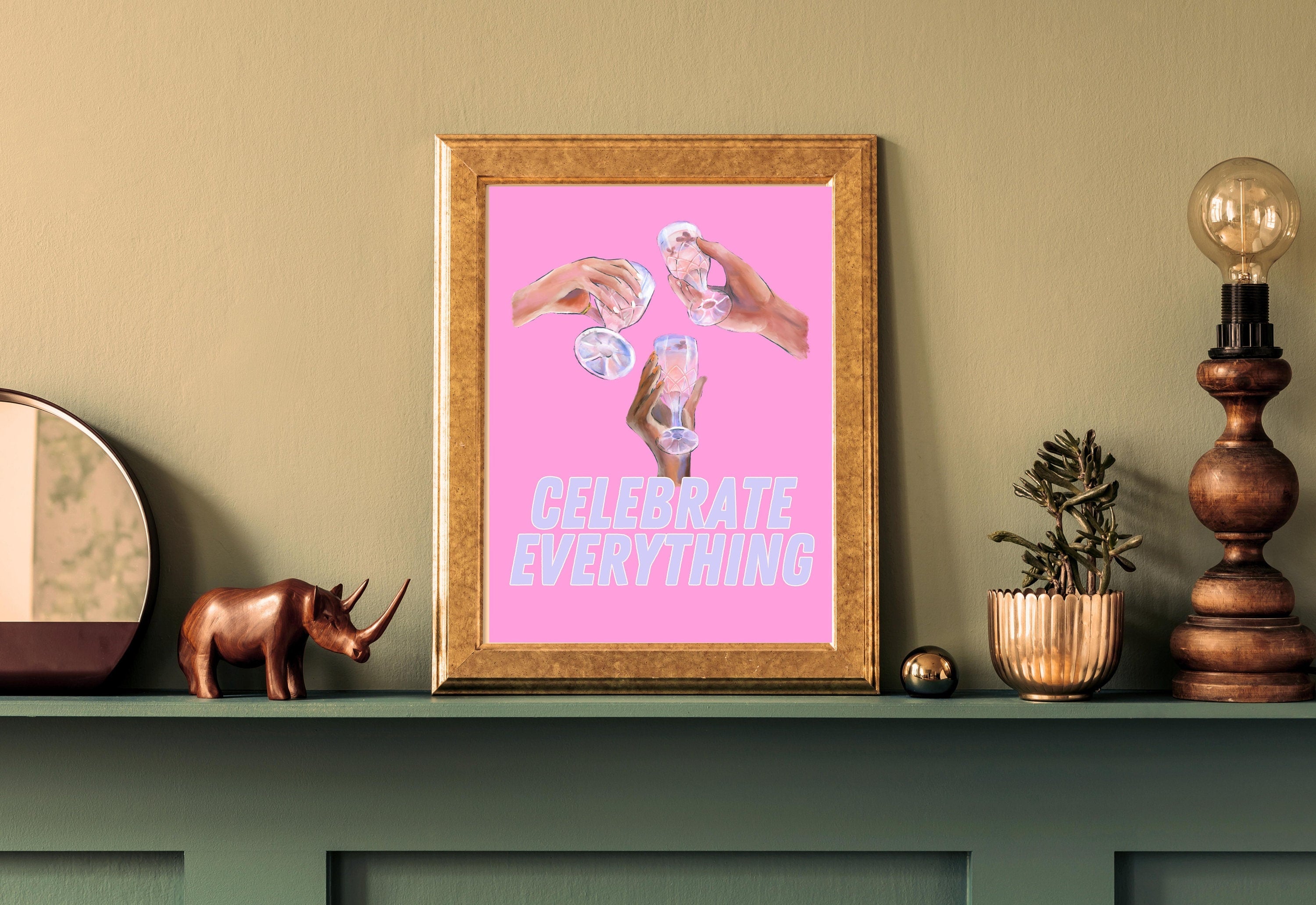 Celebrate Everything Art-Digital Download-Martini Art Print-Cheers Art Print-Trendy Art-70s Art Print-Girly Art-Cocktail Art-Preppy Pink Bar