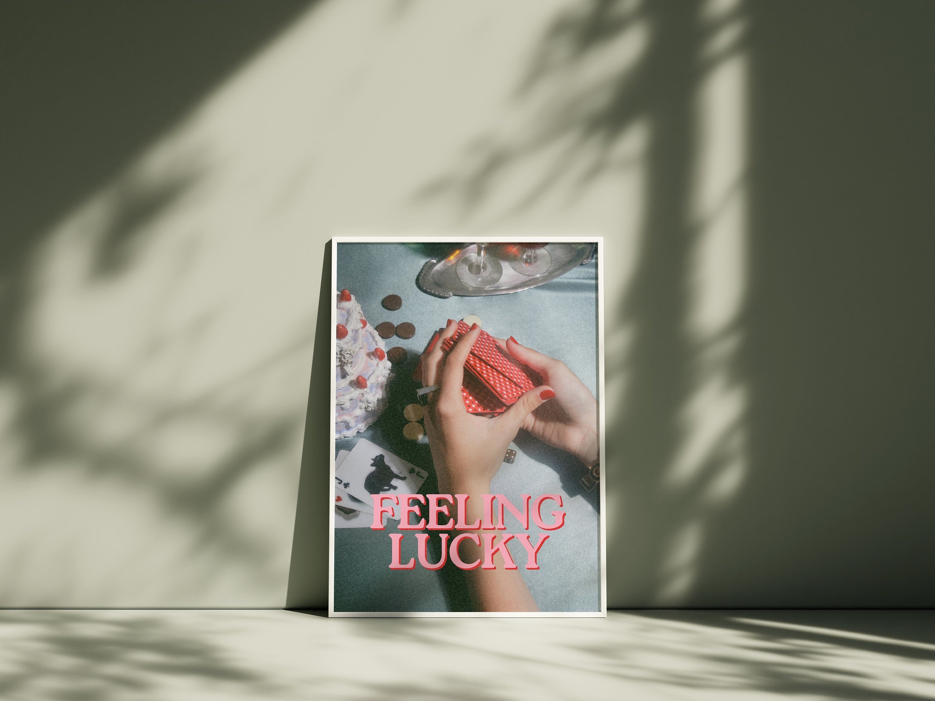 Feeling Lucky Print,Lucky Girl Quote,Retro Card Posters,Lucky Girl Syndrome Art,Trendy Wall Art,Aesthetic Print,Dorm Art,Playing Cards Art