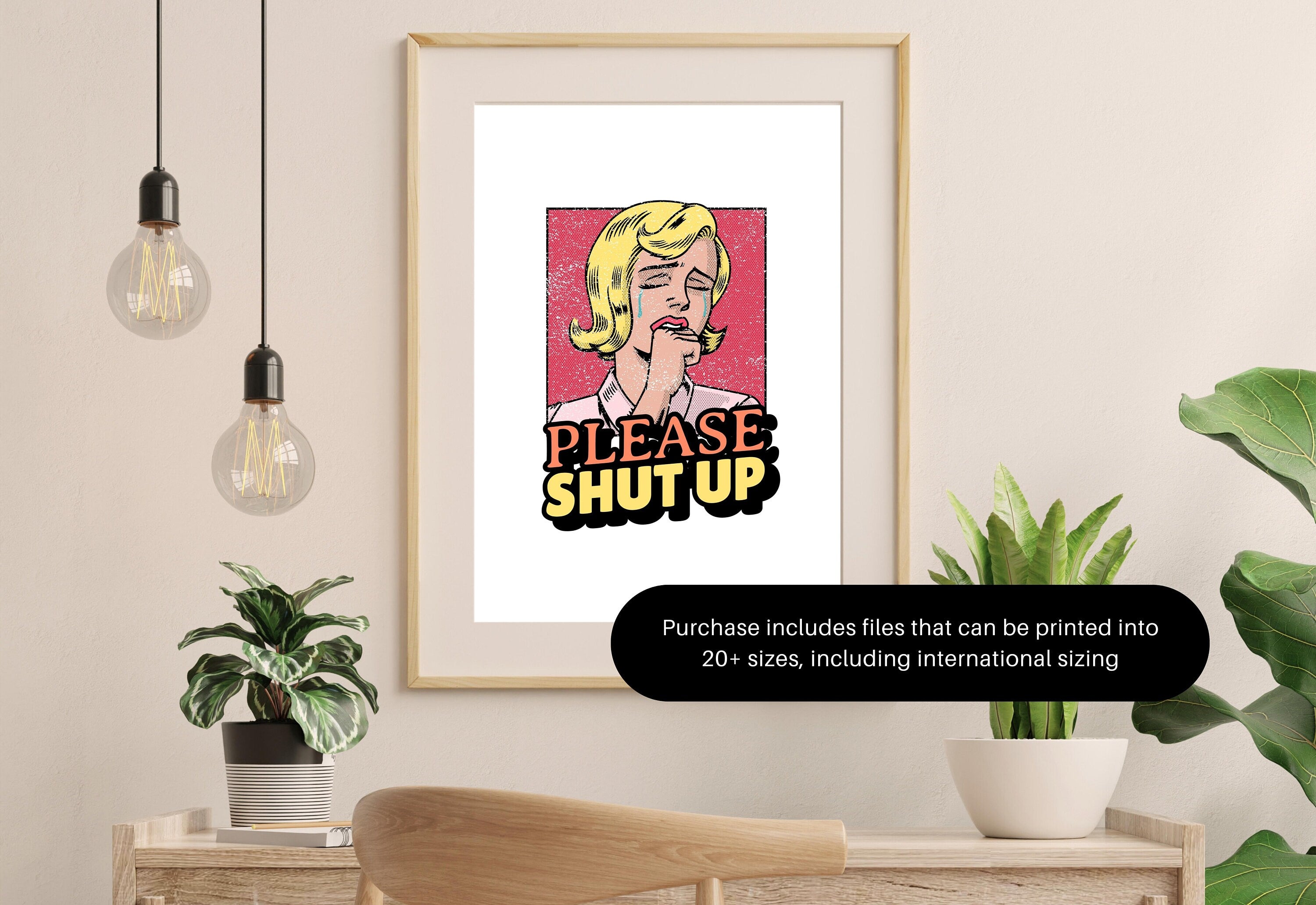 Please Shut Up-Digital Prints-Wall Art Print-Funny Girly Art-Y2K Aesthetic Art-Dorm Room Art-Living Room Decor-Bright Art-Pink Cartoon Art