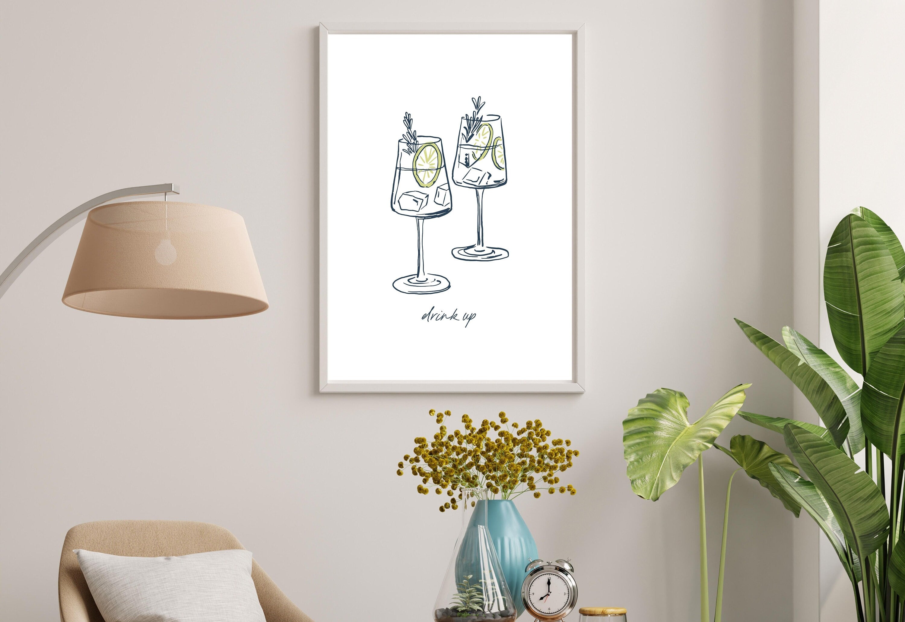 Spritzer Sketch Art Print-Digital Download-Retro Print-Cheers Art Print-Trendy Art-70s Art Print-Girly Art-Cocktail Art-Preppy Pink Bar Art