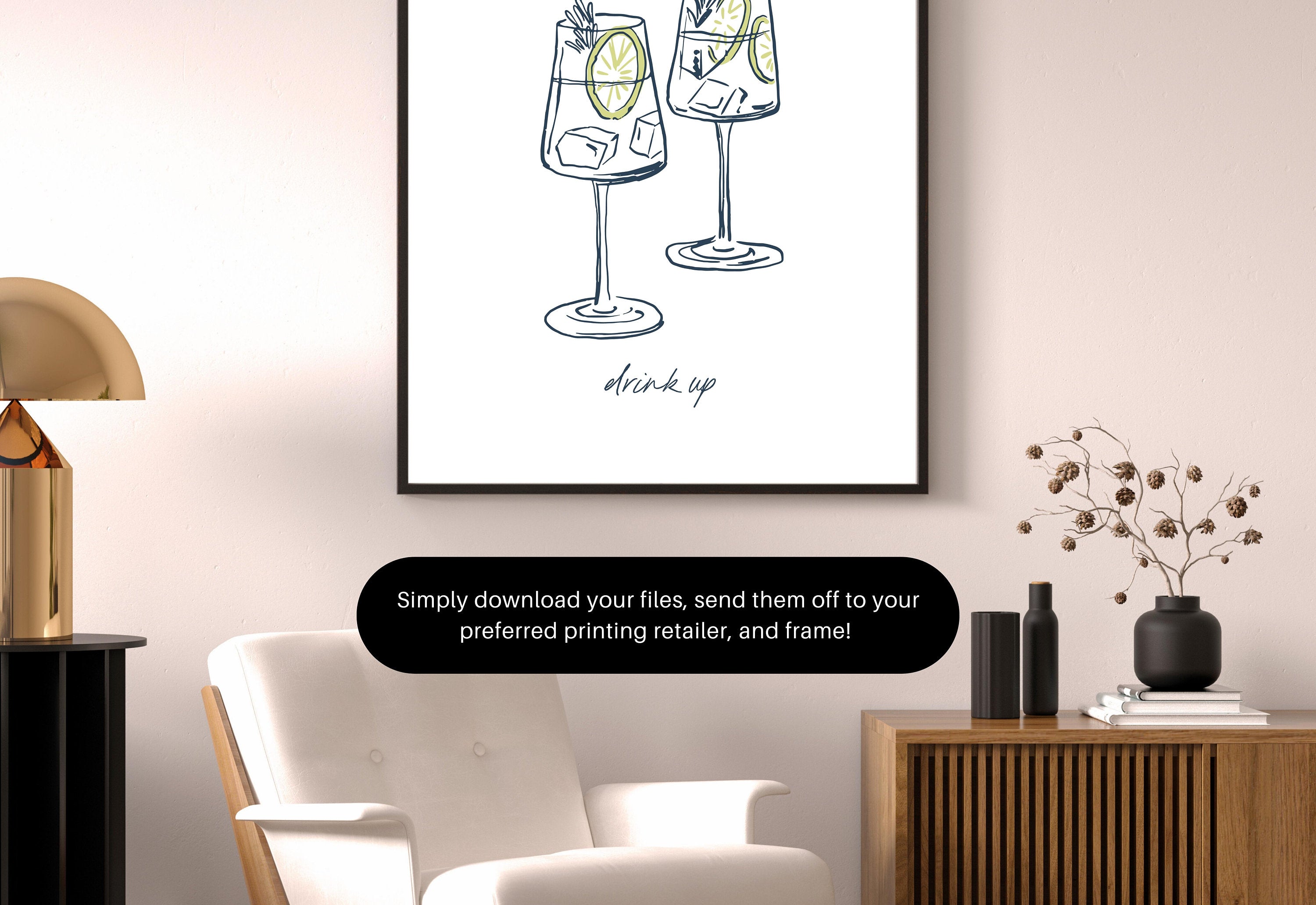 Spritzer Sketch Art Print-Digital Download-Retro Print-Cheers Art Print-Trendy Art-70s Art Print-Girly Art-Cocktail Art-Preppy Pink Bar Art