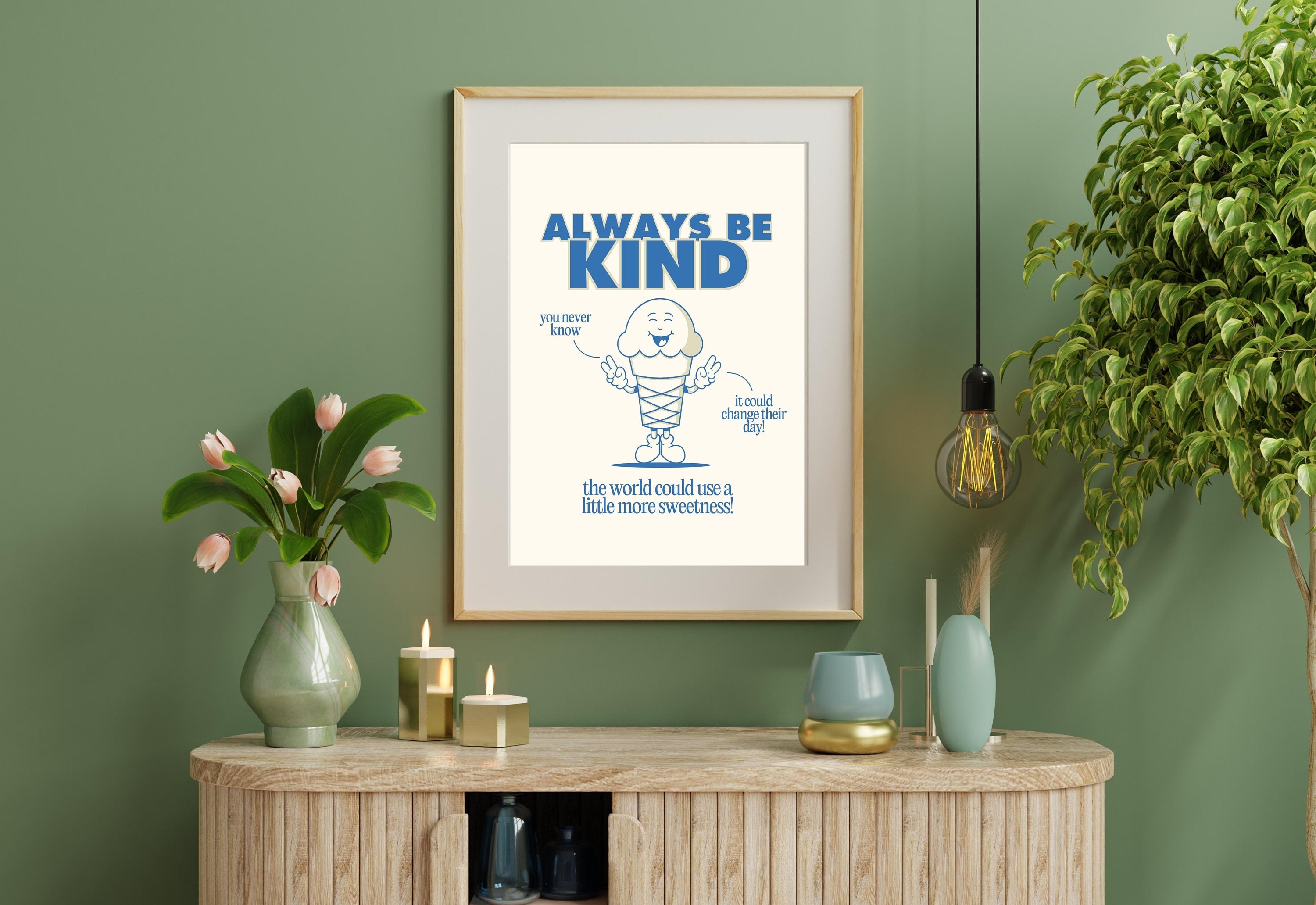 A subtle heart design incorporated into the 'Always Be Kind' art piece.