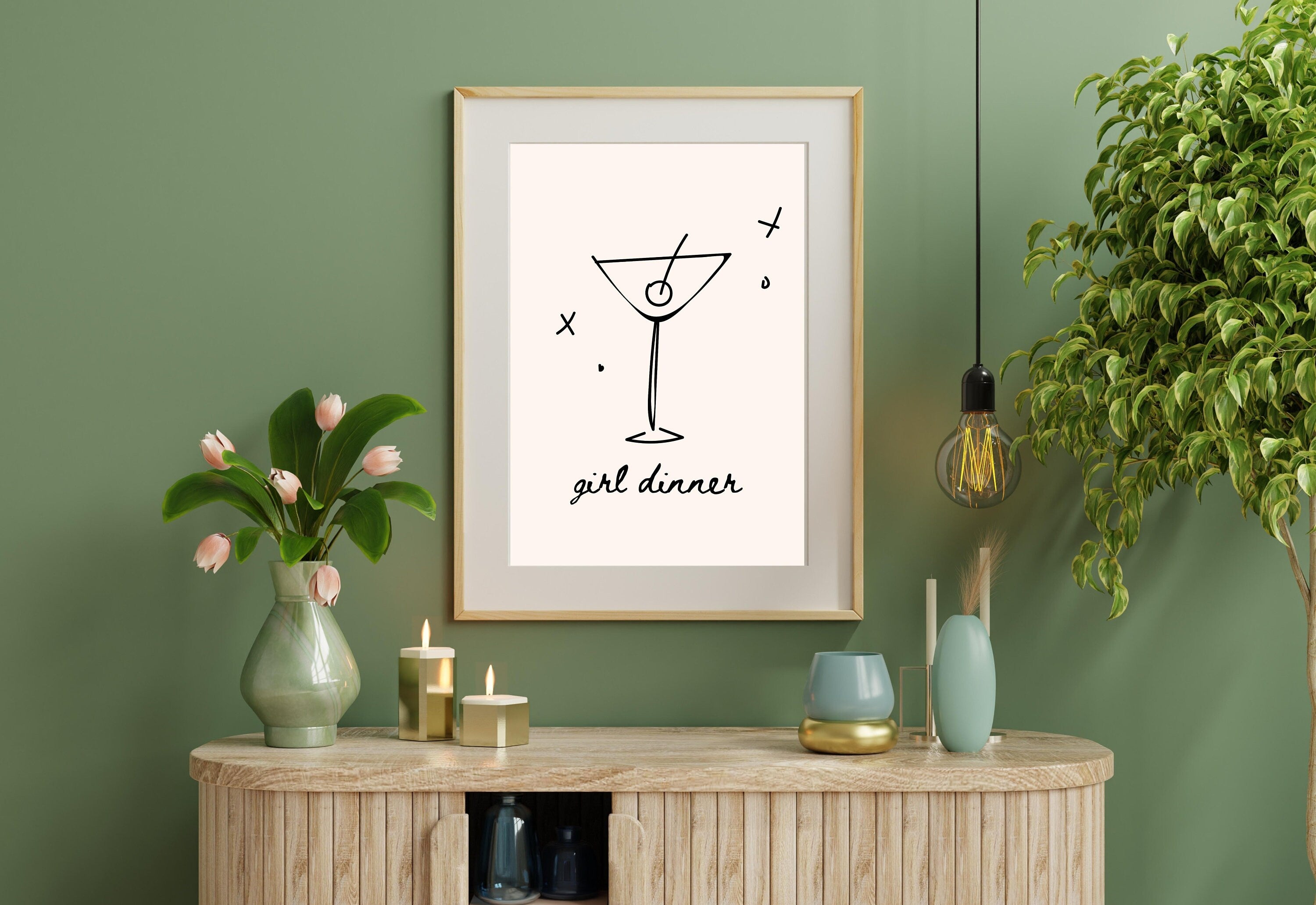 Girl Dinner Art-Digital Download-Martini Art-Retro Print-Cheers Print-Trendy Art-Minimalist Art Print-Girly Art-Cocktail Art-Bar Cart Art