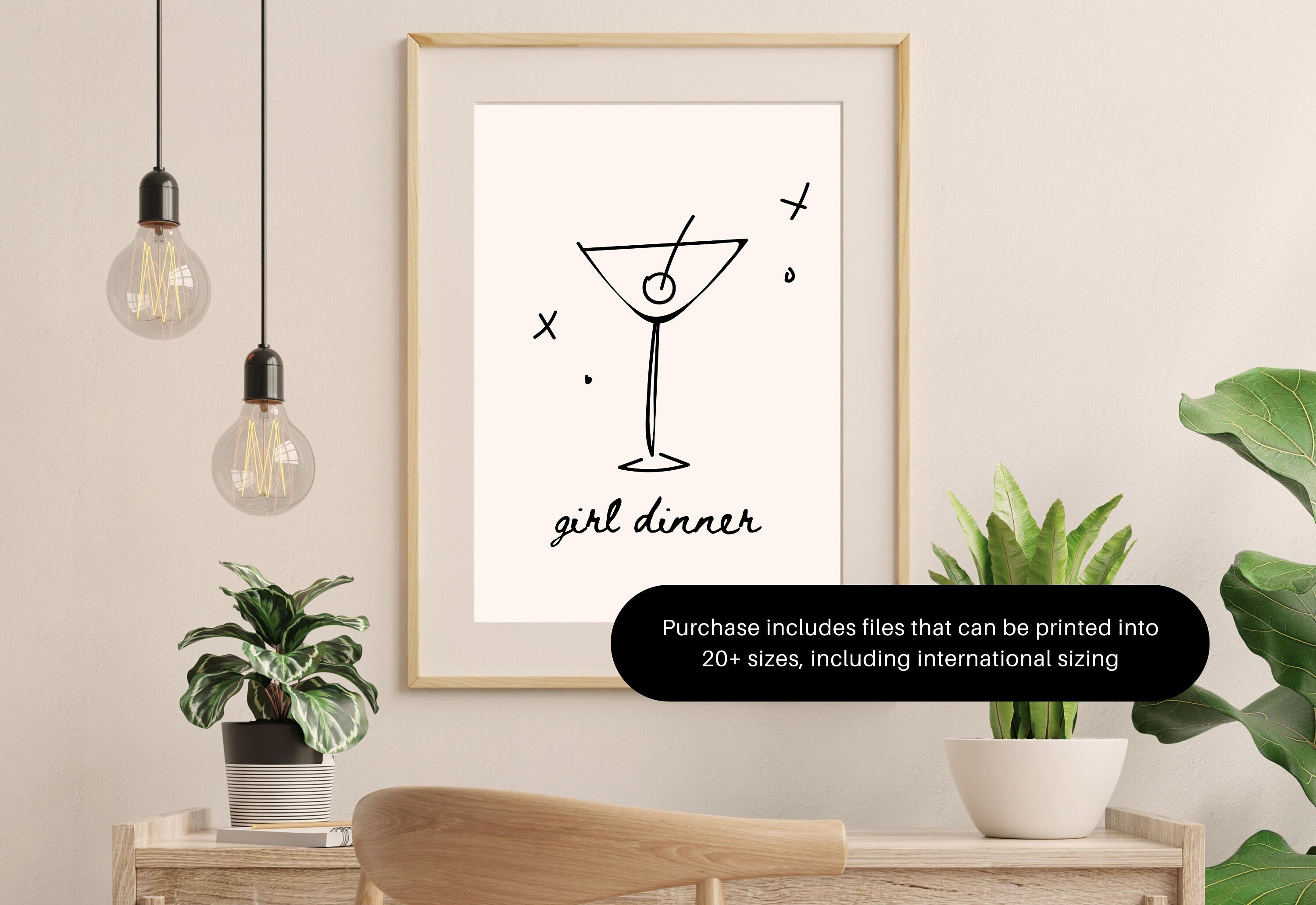 Girl Dinner Art-Digital Download-Martini Art-Retro Print-Cheers Print-Trendy Art-Minimalist Art Print-Girly Art-Cocktail Art-Bar Cart Art