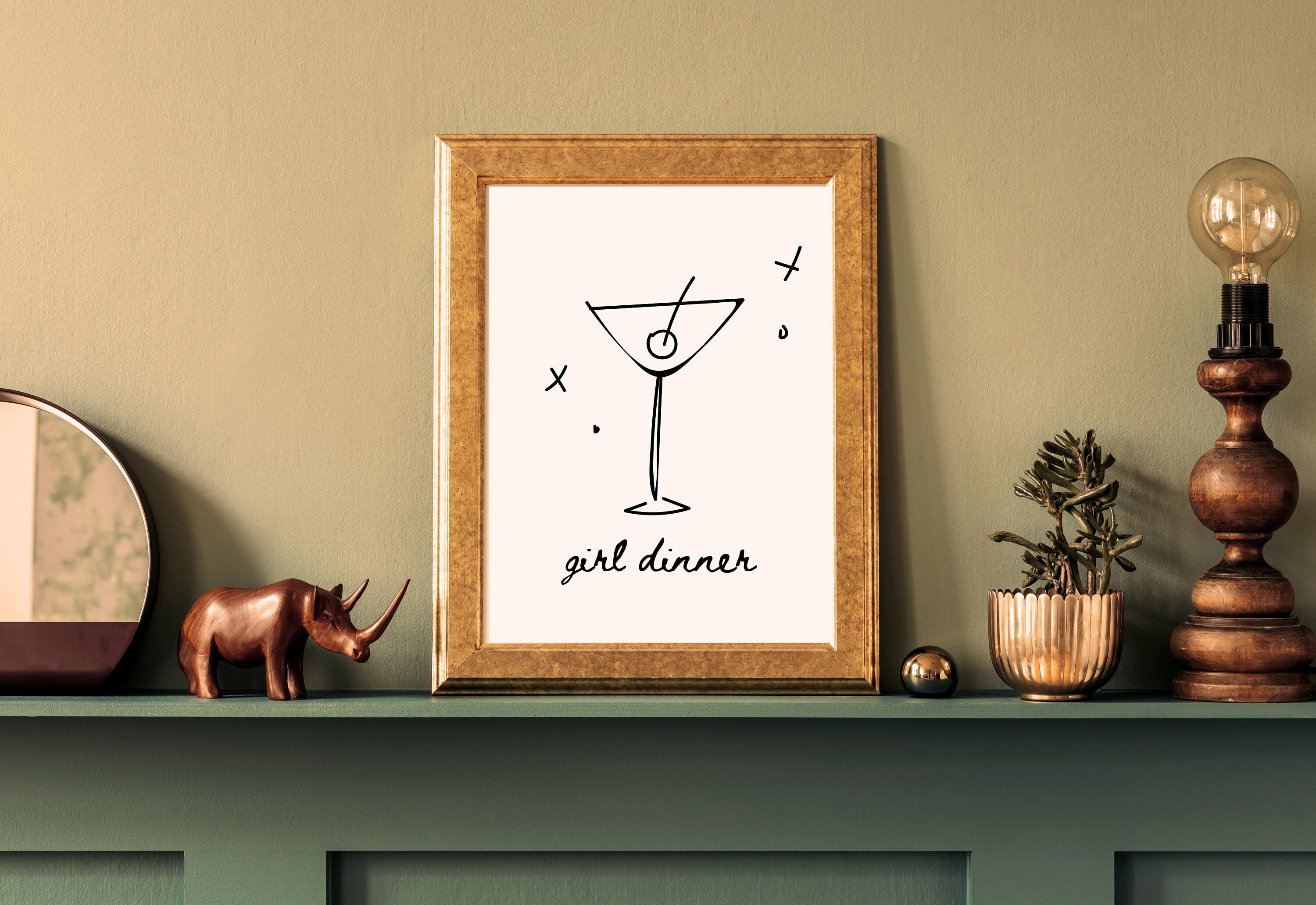 Girl Dinner Art-Digital Download-Martini Art-Retro Print-Cheers Print-Trendy Art-Minimalist Art Print-Girly Art-Cocktail Art-Bar Cart Art