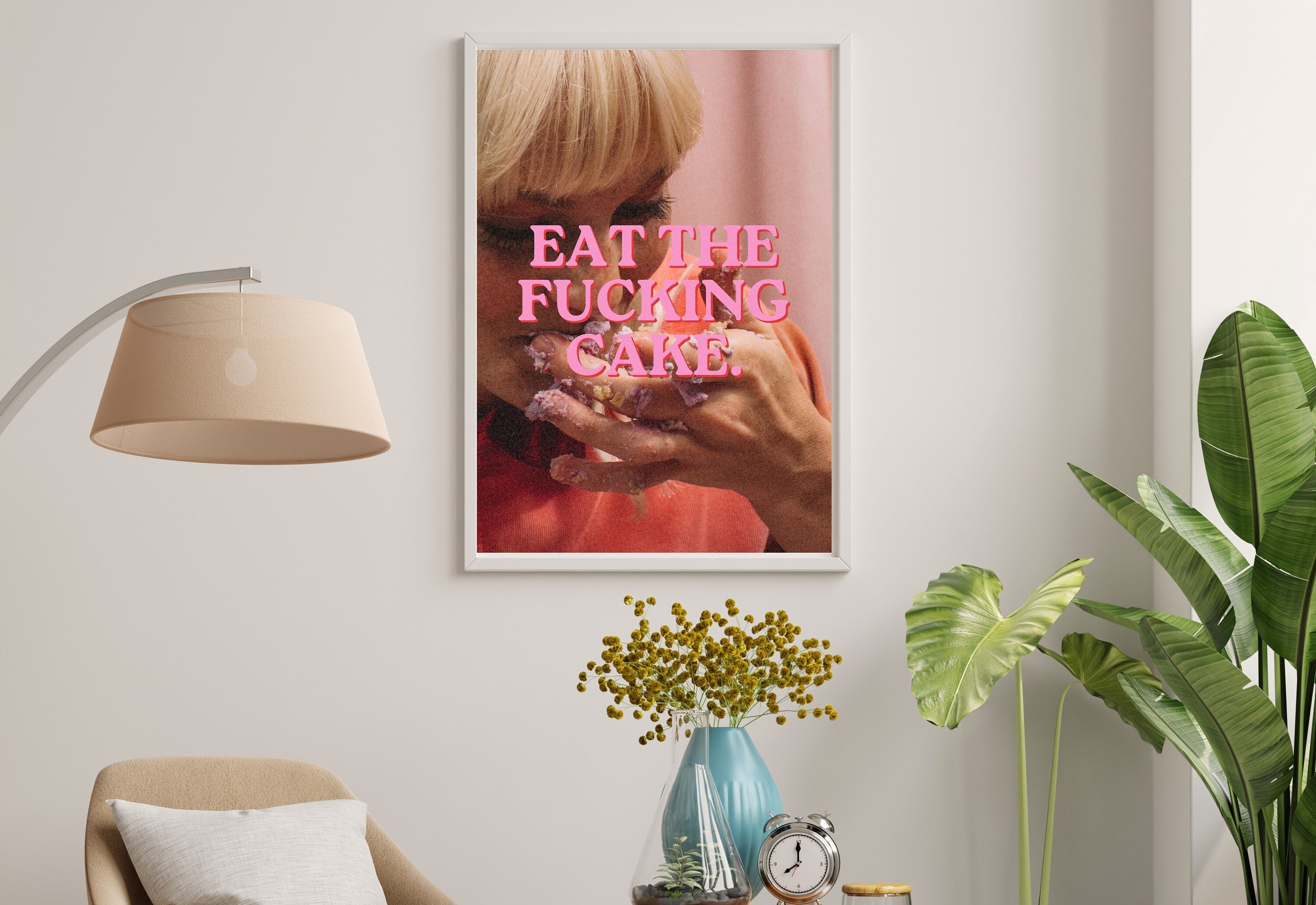 Eat the Cake Art Print-Digital Art Prints-Cocktail Wall Art-Retro Photo Prints-Retro Photo Art Print-Preppy Art-Grainy Gradient-Trendy Print