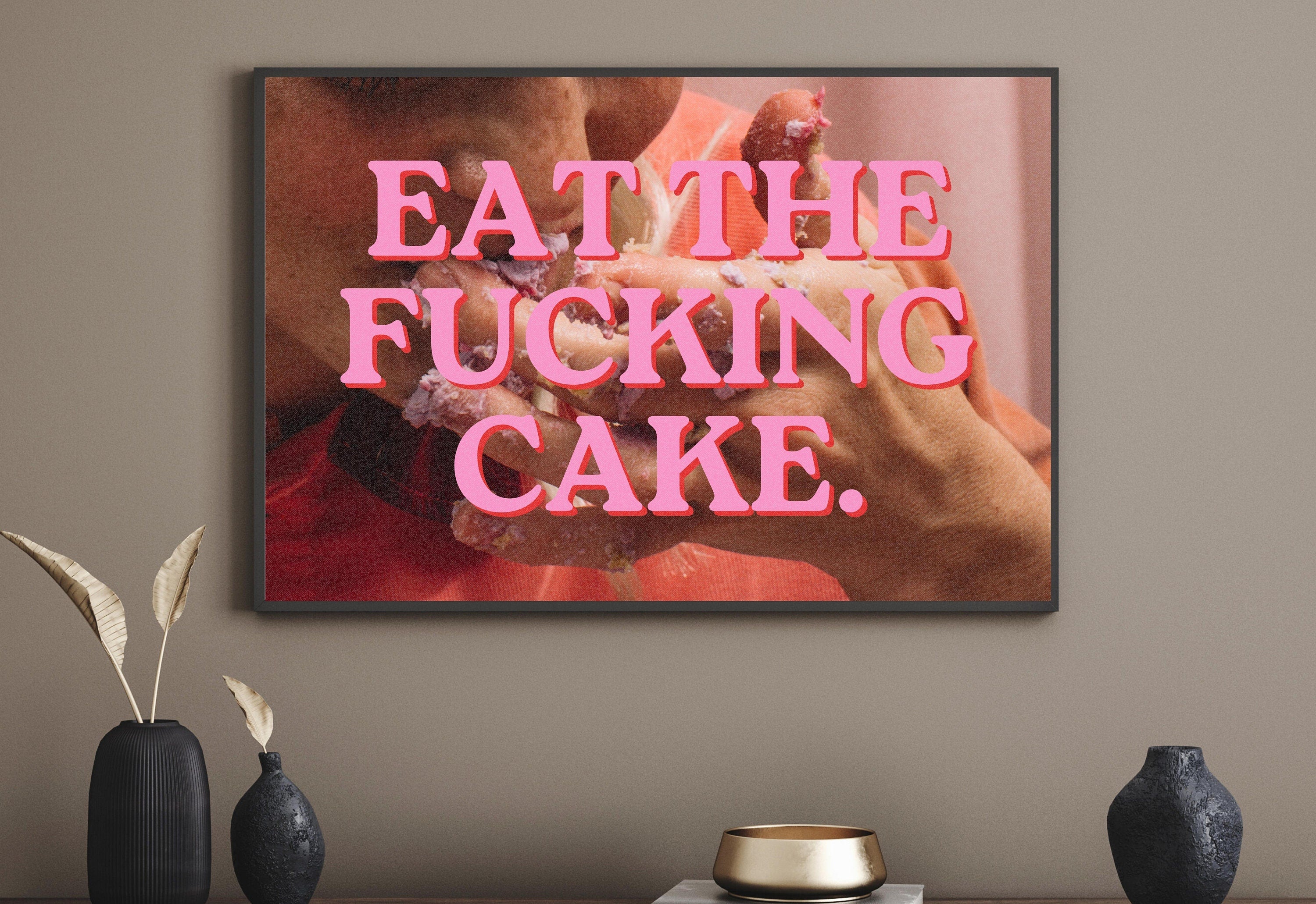 Eat the Cake Art Print-Digital Art Prints-Cocktail Wall Art-Retro Photo Prints-Retro Photo Art Print-Preppy Art-Grainy Gradient-Trendy Print