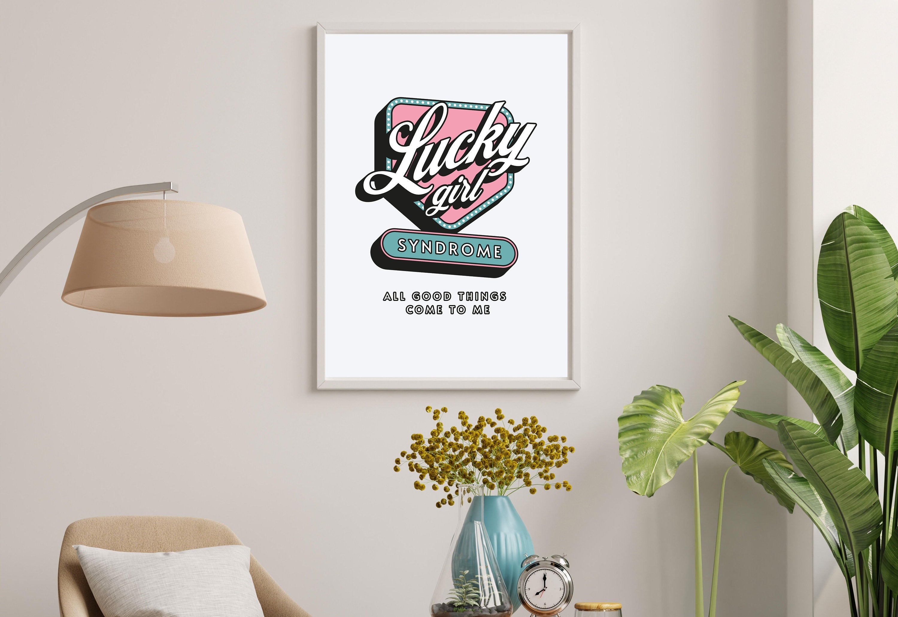 Lucky Girl Quote,Retro Sign Posters,Lucky Girl Syndrome Art,Trendy Wall Art,Aesthetic Print,Dorm Art,Ace of Hearts Art,Apartment Art