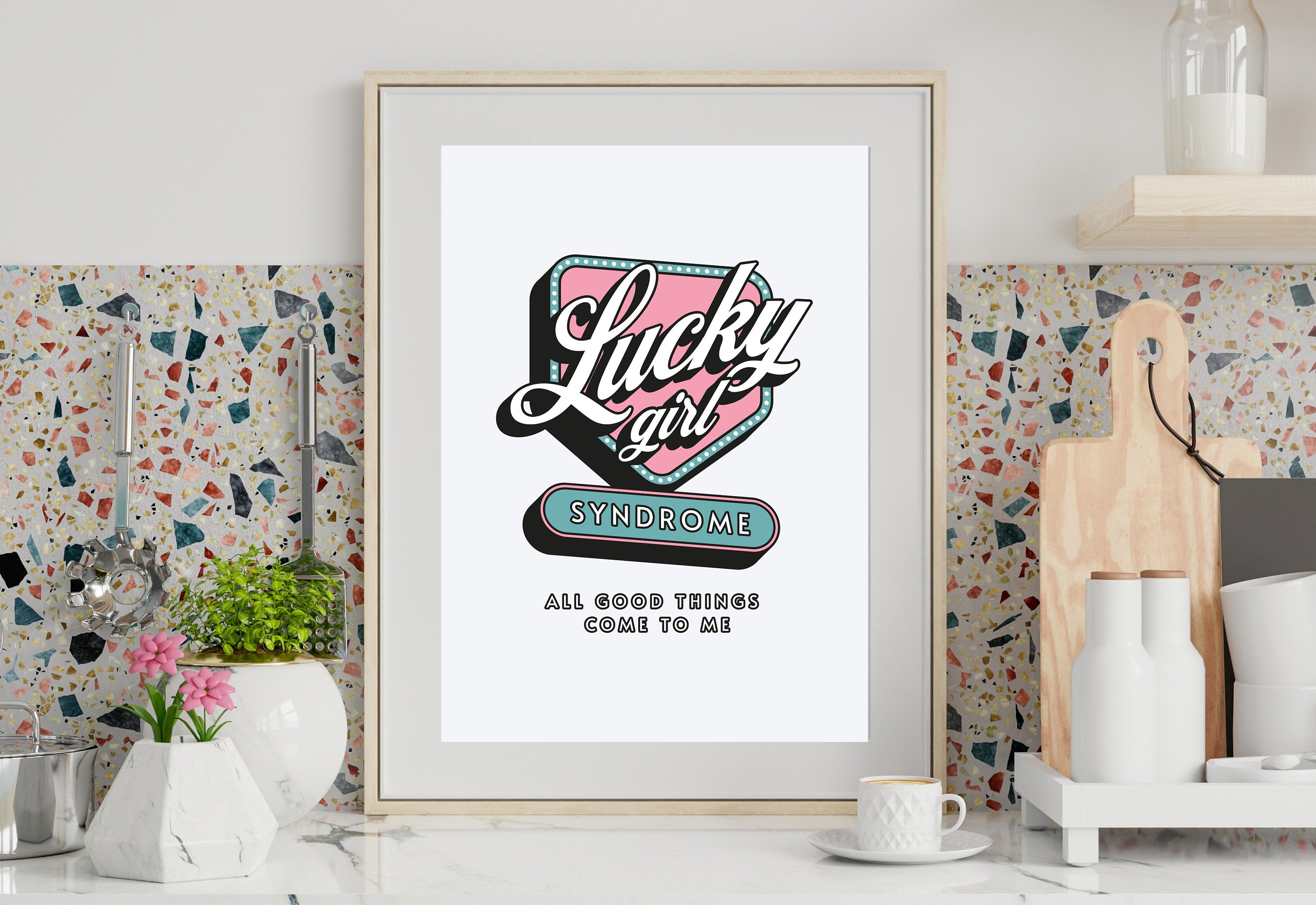 Lucky Girl Quote,Retro Sign Posters,Lucky Girl Syndrome Art,Trendy Wall Art,Aesthetic Print,Dorm Art,Ace of Hearts Art,Apartment Art