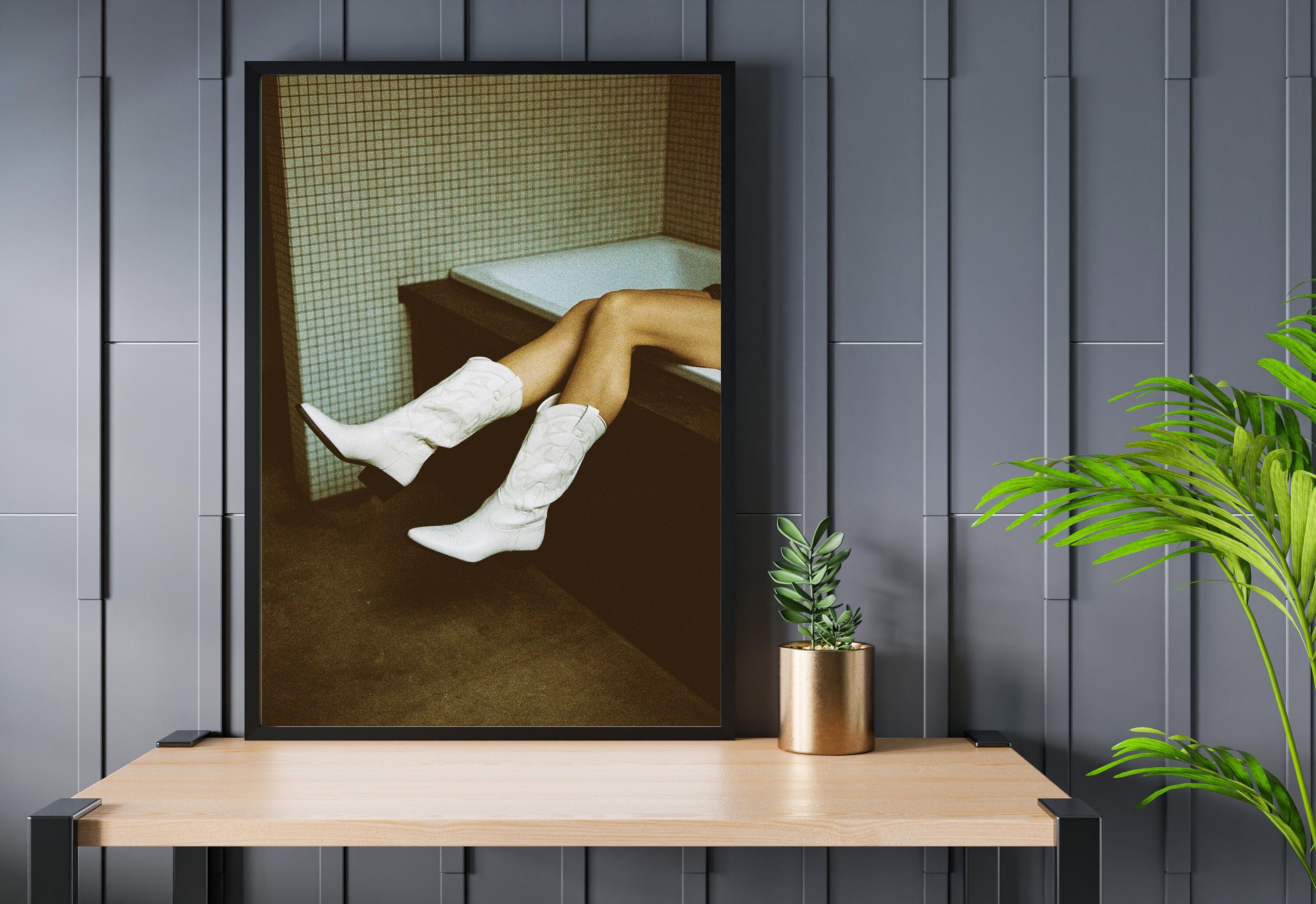 White Boots Art Print-Digital Art Prints-Cocktail Wall Art-Retro Photo Prints-Retro Photo Art Print-Preppy Art-Grainy Gradient-Trendy Print