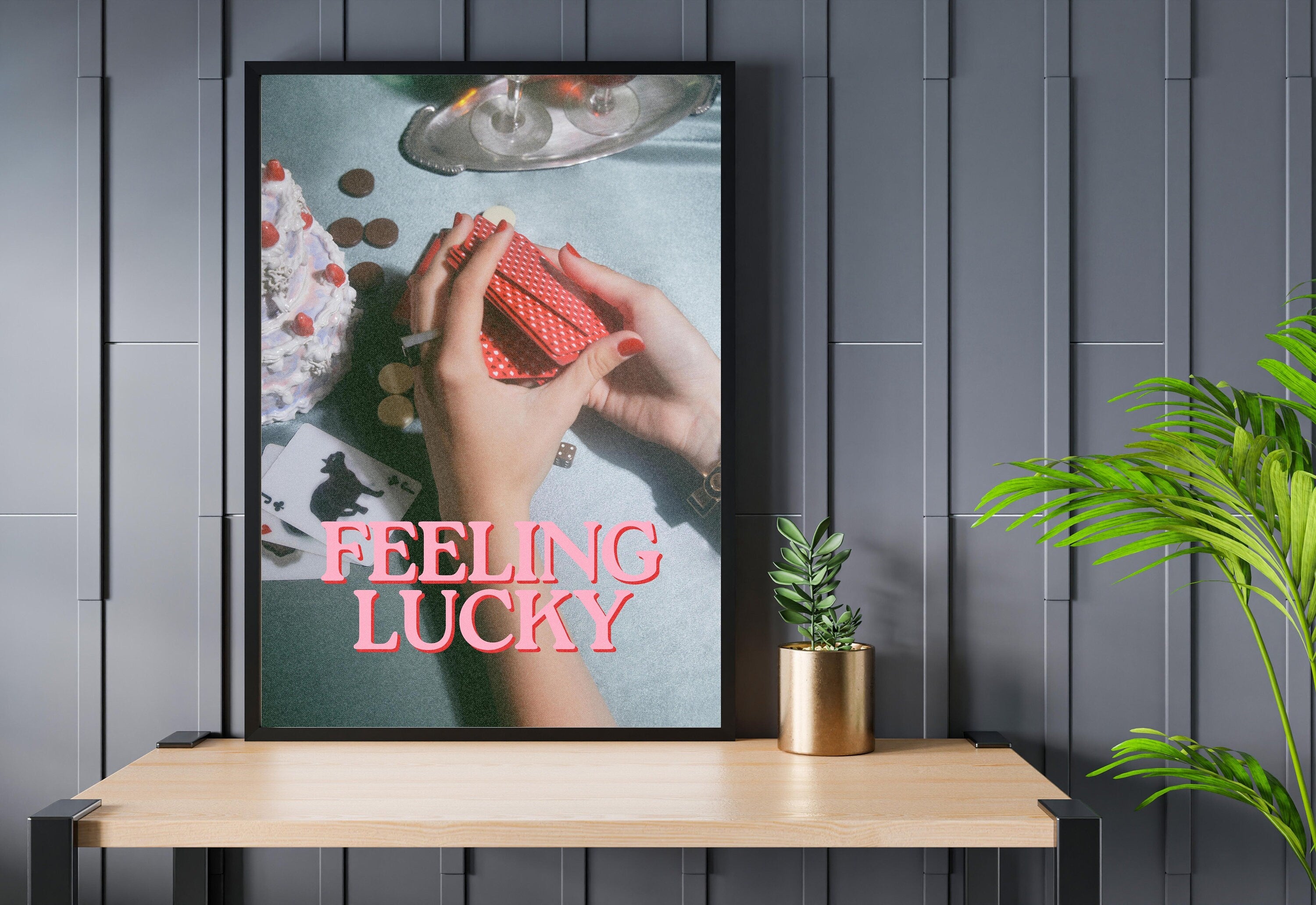 Feeling Lucky Print,Lucky Girl Quote,Retro Card Posters,Lucky Girl Syndrome Art,Trendy Wall Art,Aesthetic Print,Dorm Art,Playing Cards Art