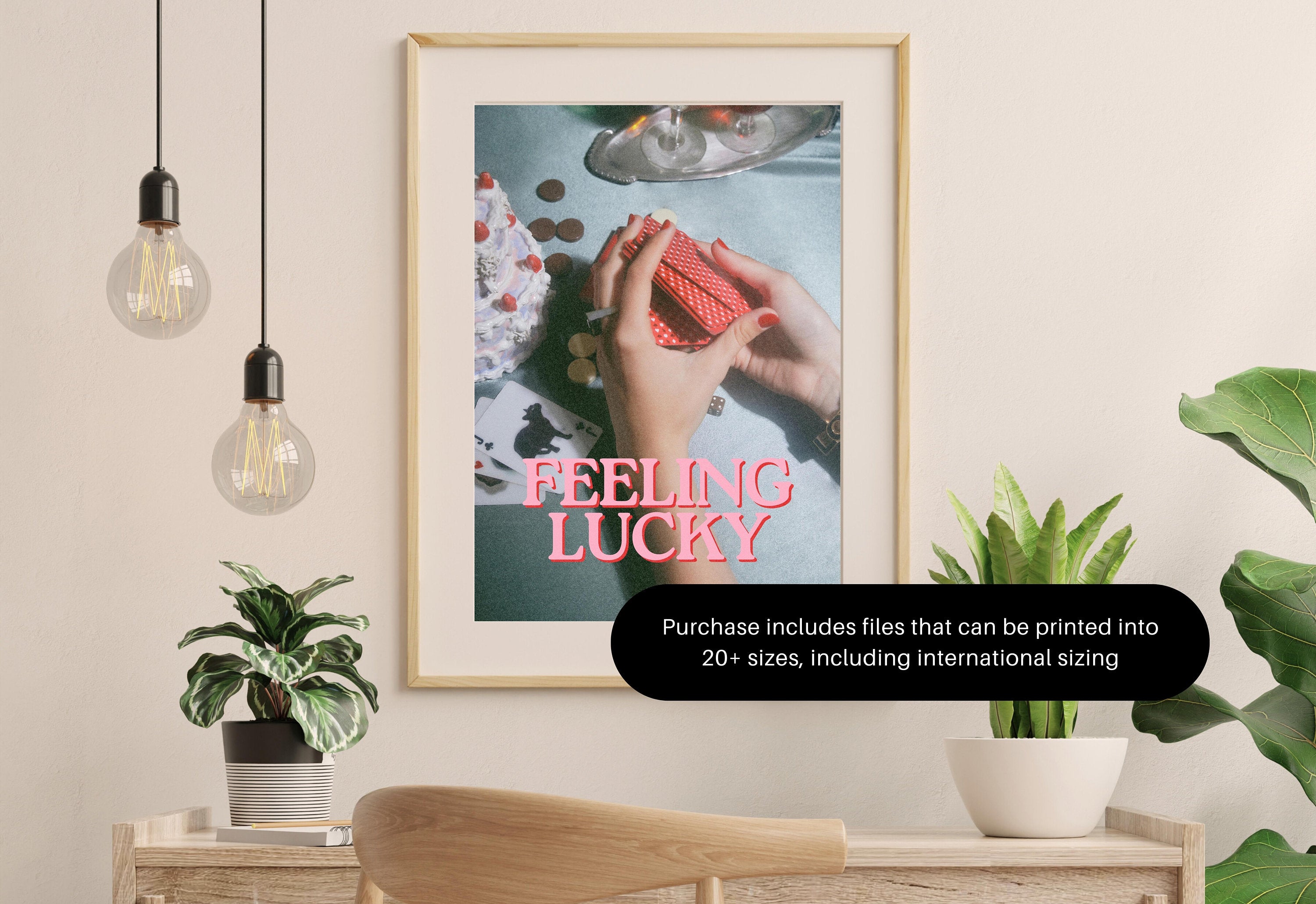 Feeling Lucky Print,Lucky Girl Quote,Retro Card Posters,Lucky Girl Syndrome Art,Trendy Wall Art,Aesthetic Print,Dorm Art,Playing Cards Art