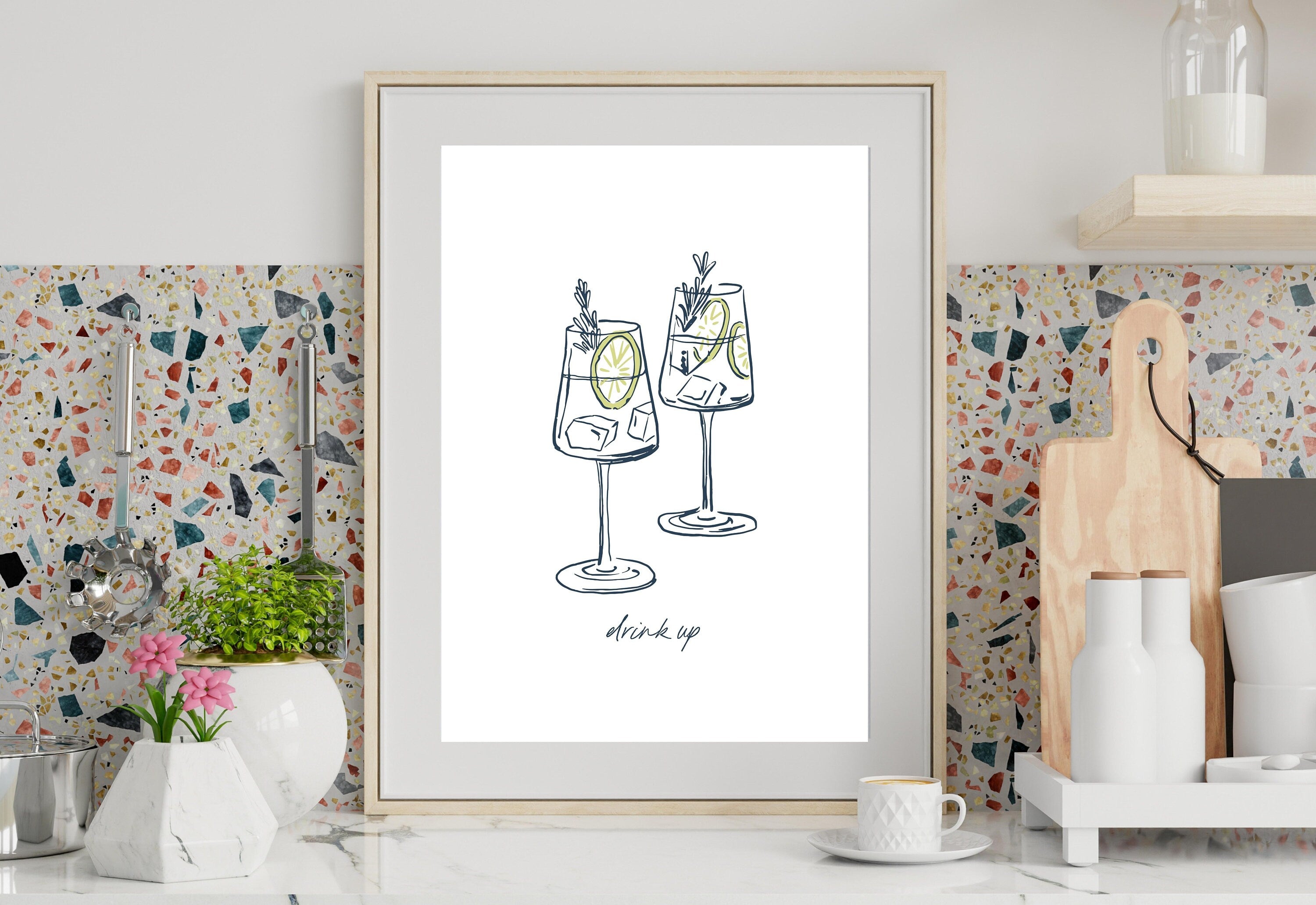 Spritzer Sketch Art Print-Digital Download-Retro Print-Cheers Art Print-Trendy Art-70s Art Print-Girly Art-Cocktail Art-Preppy Pink Bar Art