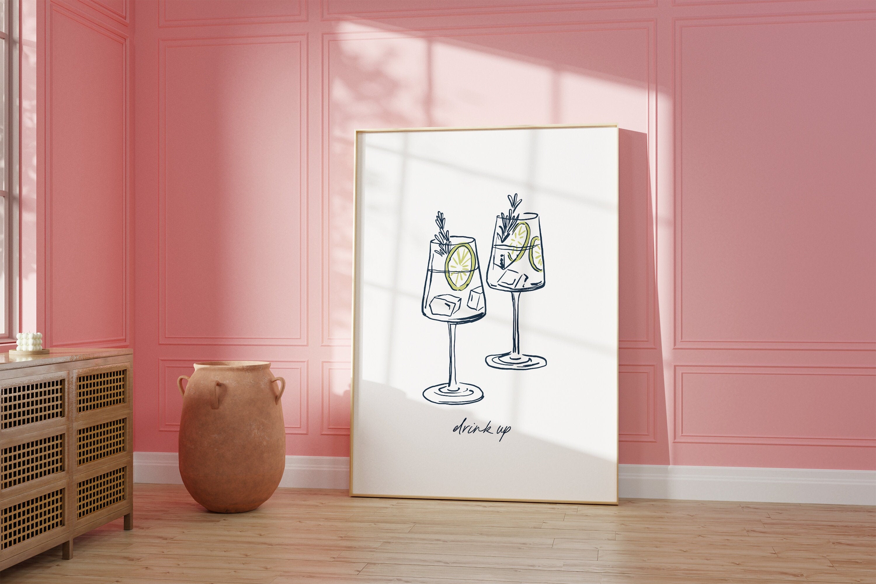 Spritzer Sketch Art Print-Digital Download-Retro Print-Cheers Art Print-Trendy Art-70s Art Print-Girly Art-Cocktail Art-Preppy Pink Bar Art