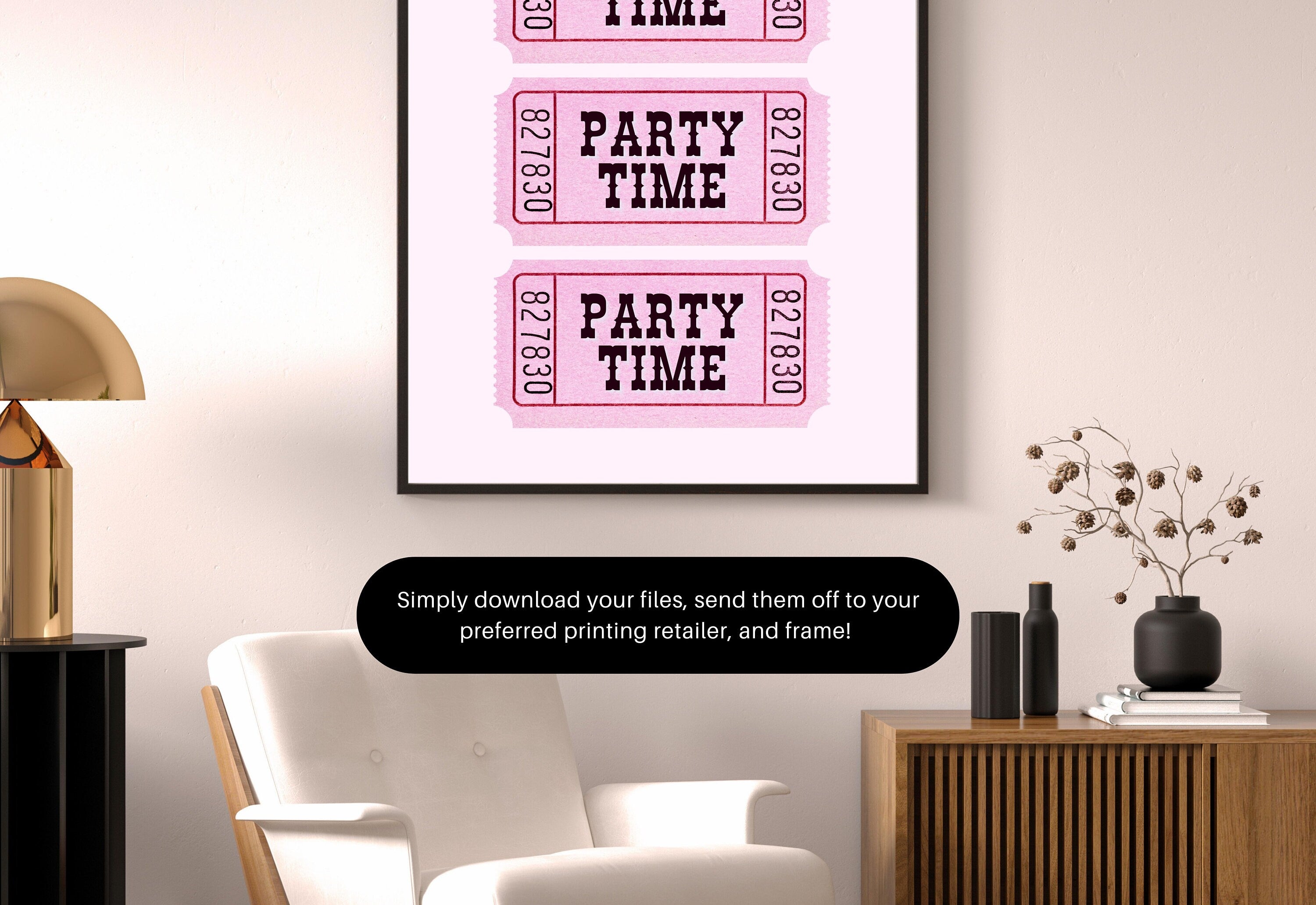 Admit One Print-Fair Ticket Art-Digital Download-Fun Pink Art-Retro Art Print-Preppy Art Print-Girly Art-Kids Room Art-Preppy Bar Cart Art