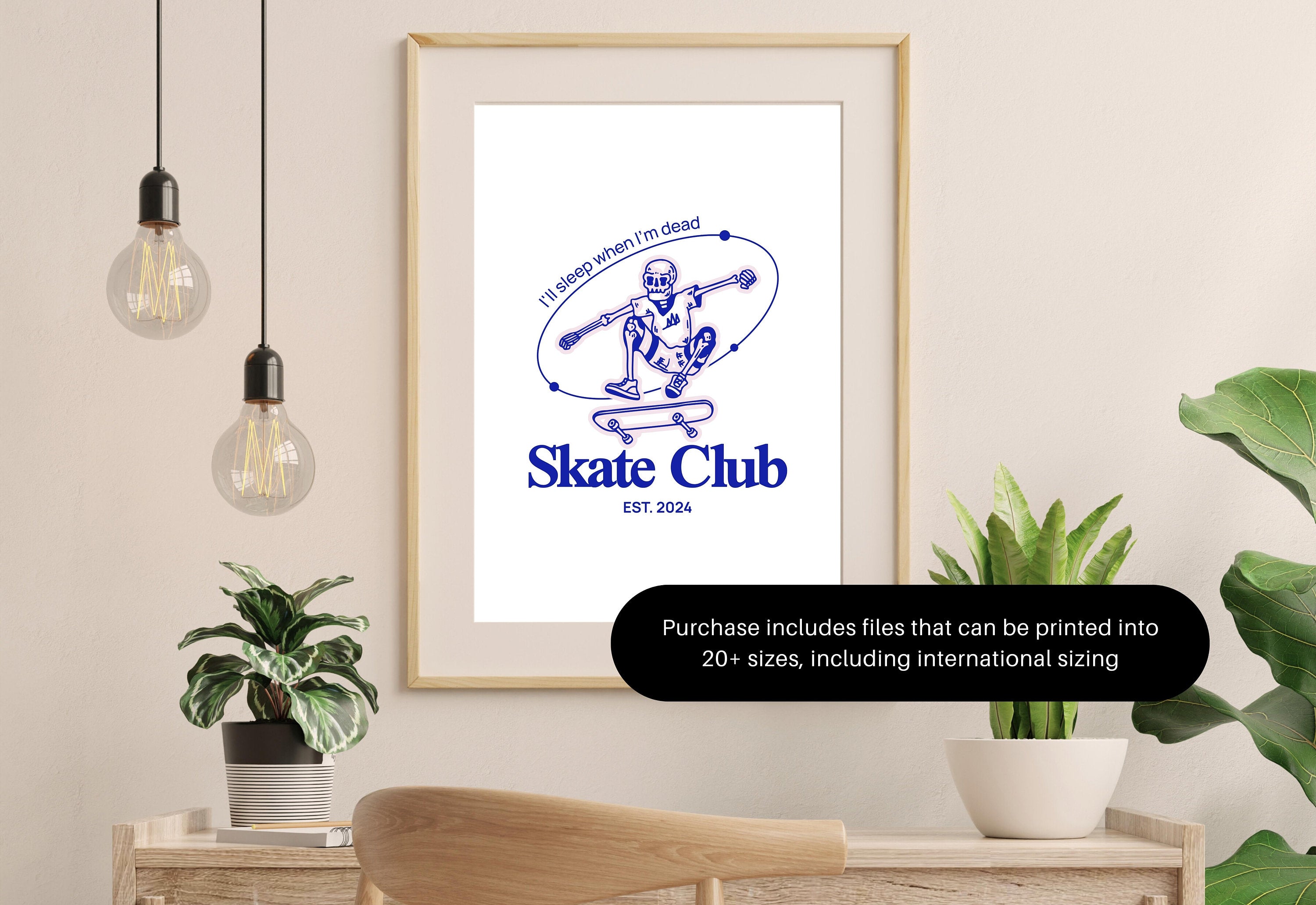 Skater Club-Digital Prints-Retro Art Decor-Cute Cartoon Art-Skull Cartoon Art-Retro Cartoon Art-Cute Boy Room Art-Skull Skateboard