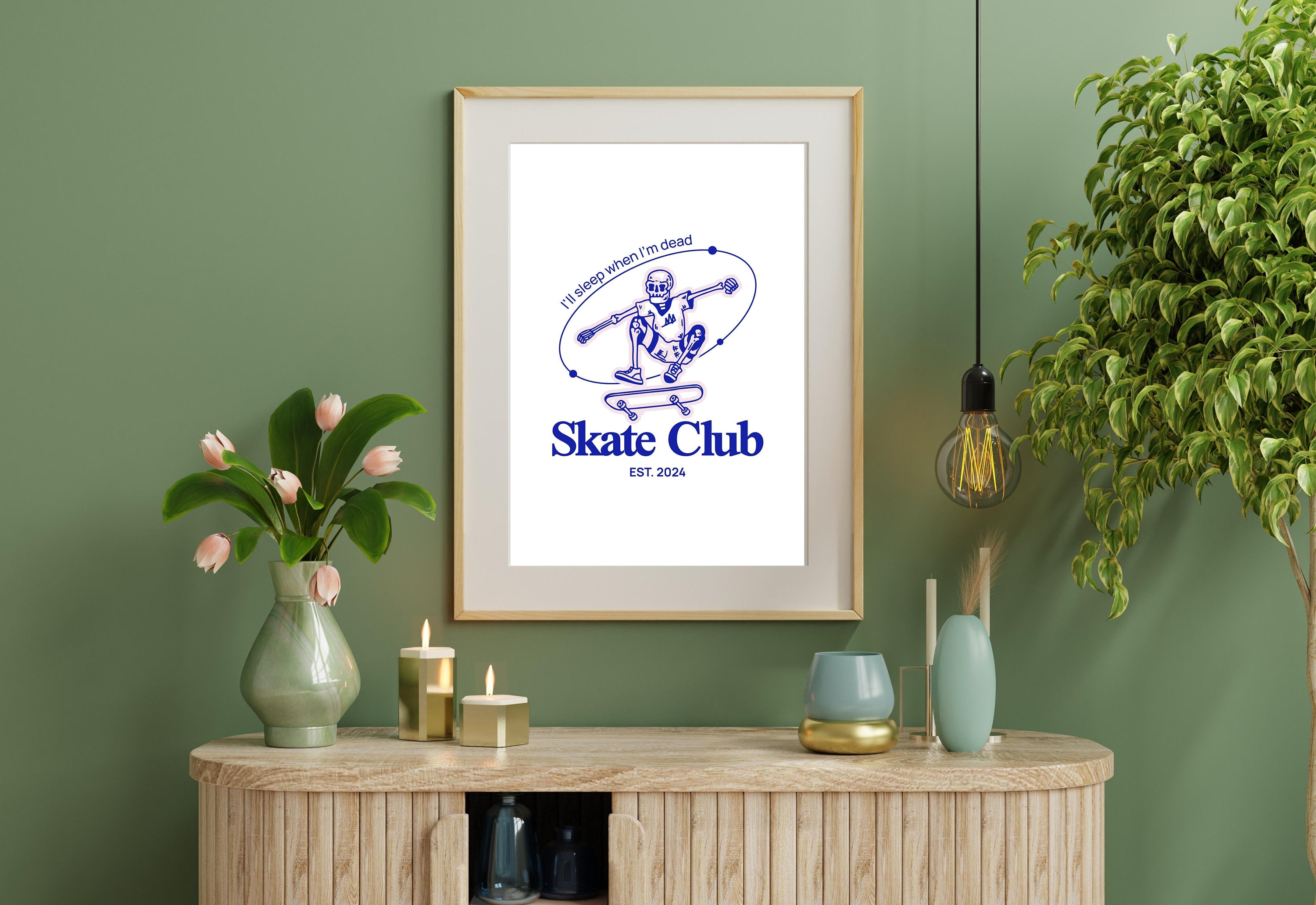 Skater Club-Digital Prints-Retro Art Decor-Cute Cartoon Art-Skull Cartoon Art-Retro Cartoon Art-Cute Boy Room Art-Skull Skateboard