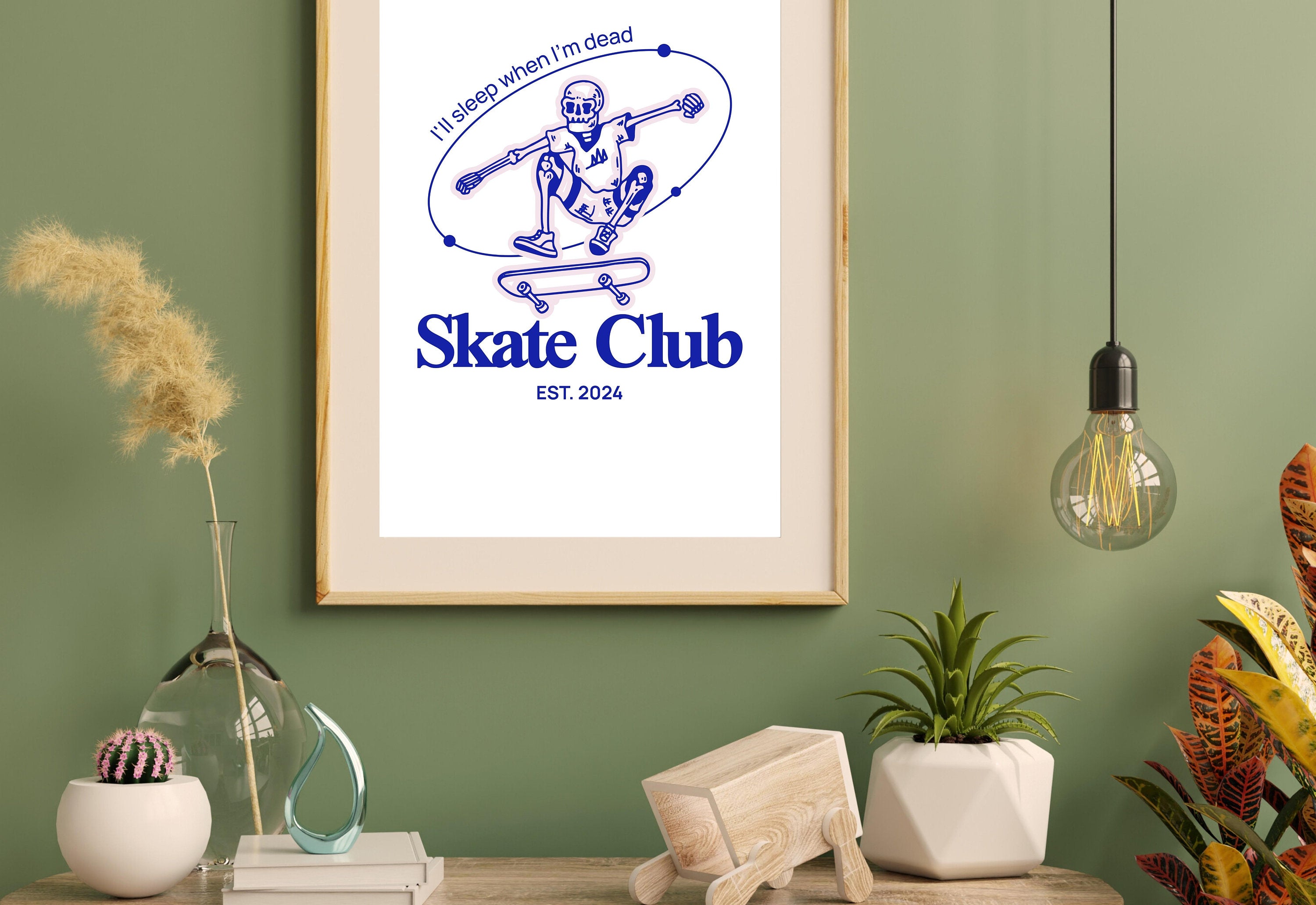 Skater Club-Digital Prints-Retro Art Decor-Cute Cartoon Art-Skull Cartoon Art-Retro Cartoon Art-Cute Boy Room Art-Skull Skateboard