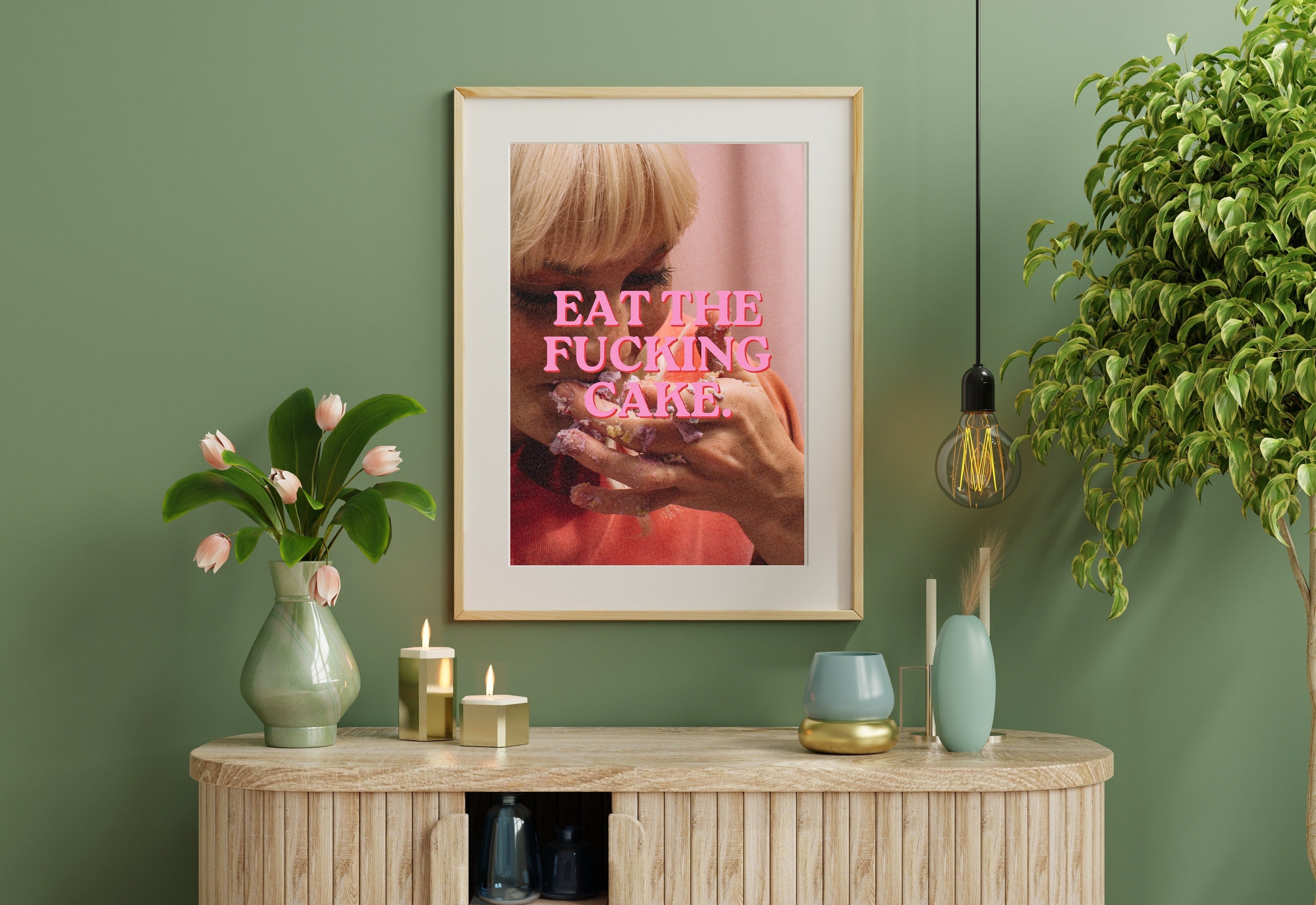 Eat the Cake Art Print-Digital Art Prints-Cocktail Wall Art-Retro Photo Prints-Retro Photo Art Print-Preppy Art-Grainy Gradient-Trendy Print