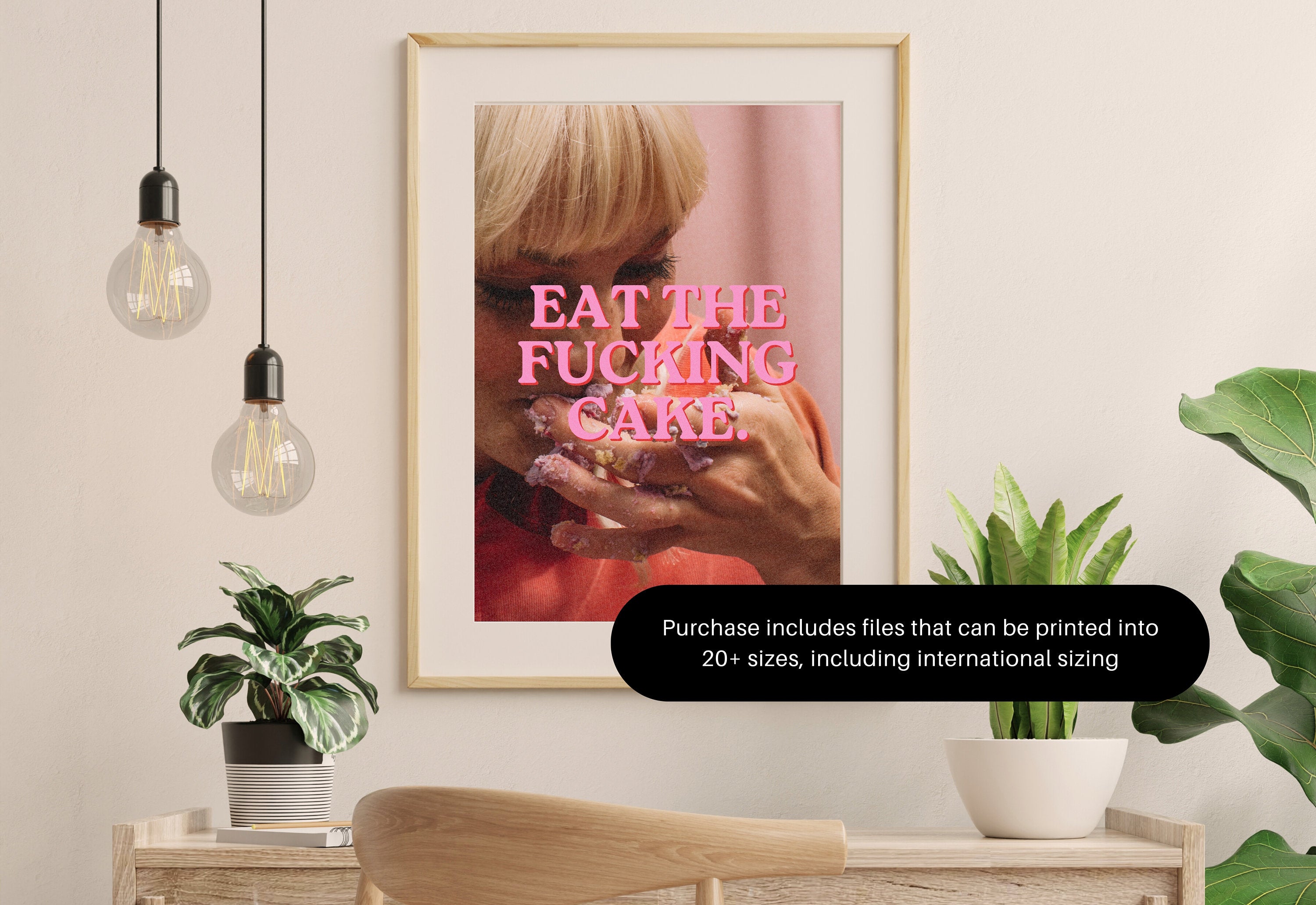 Eat the Cake Art Print-Digital Art Prints-Cocktail Wall Art-Retro Photo Prints-Retro Photo Art Print-Preppy Art-Grainy Gradient-Trendy Print