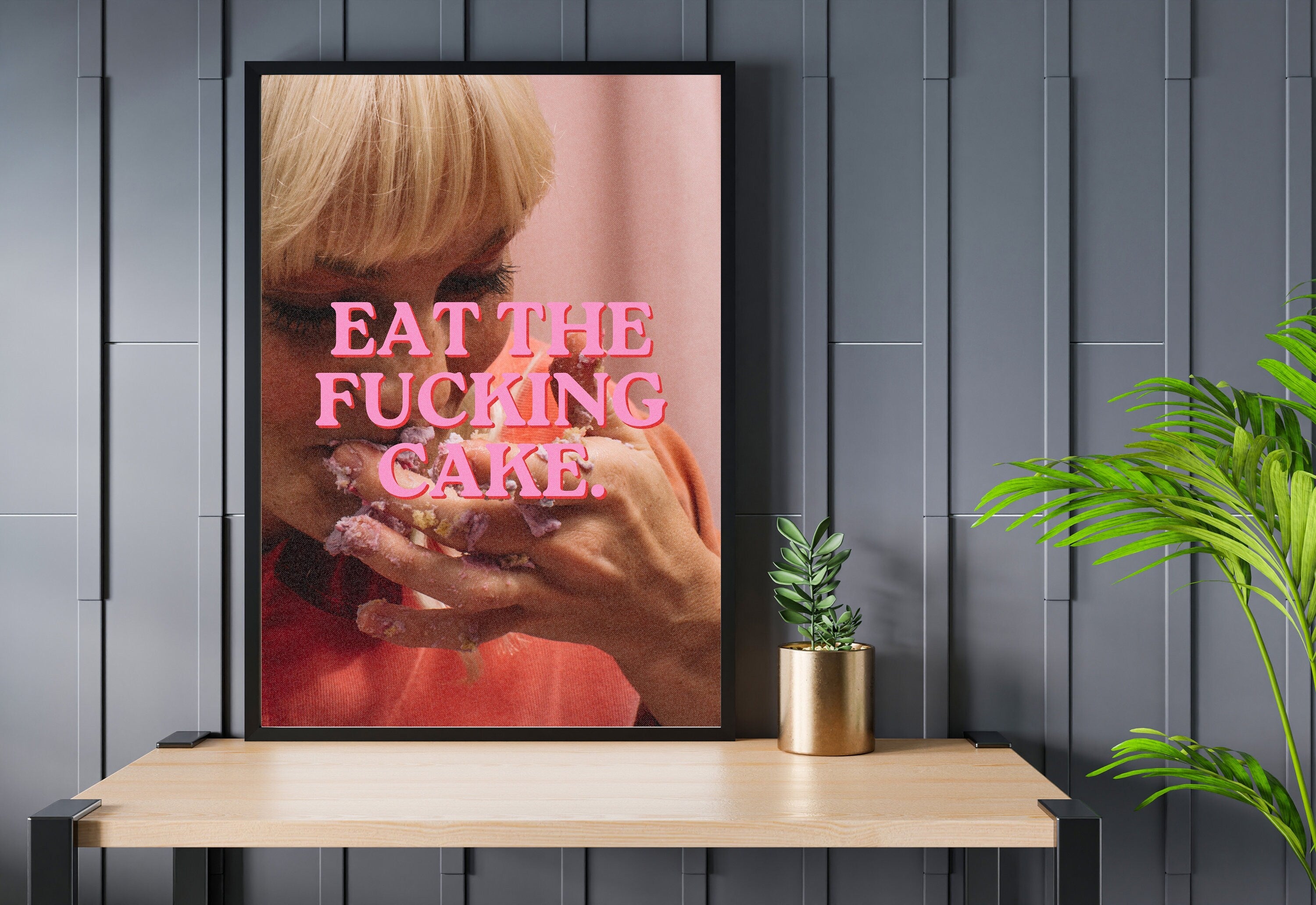 Eat the Cake Art Print-Digital Art Prints-Cocktail Wall Art-Retro Photo Prints-Retro Photo Art Print-Preppy Art-Grainy Gradient-Trendy Print