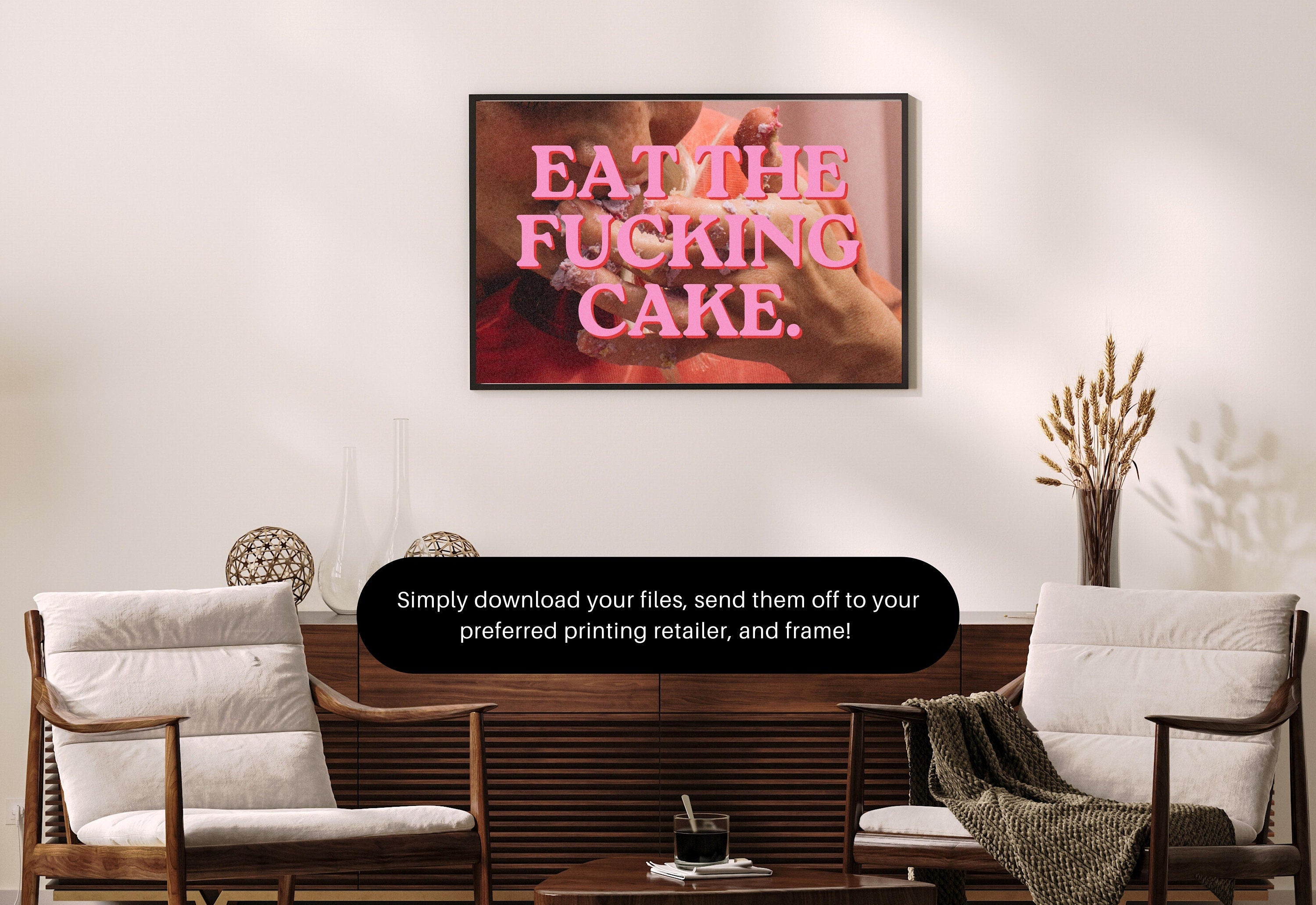 Eat the Cake Art Print-Digital Art Prints-Cocktail Wall Art-Retro Photo Prints-Retro Photo Art Print-Preppy Art-Grainy Gradient-Trendy Print