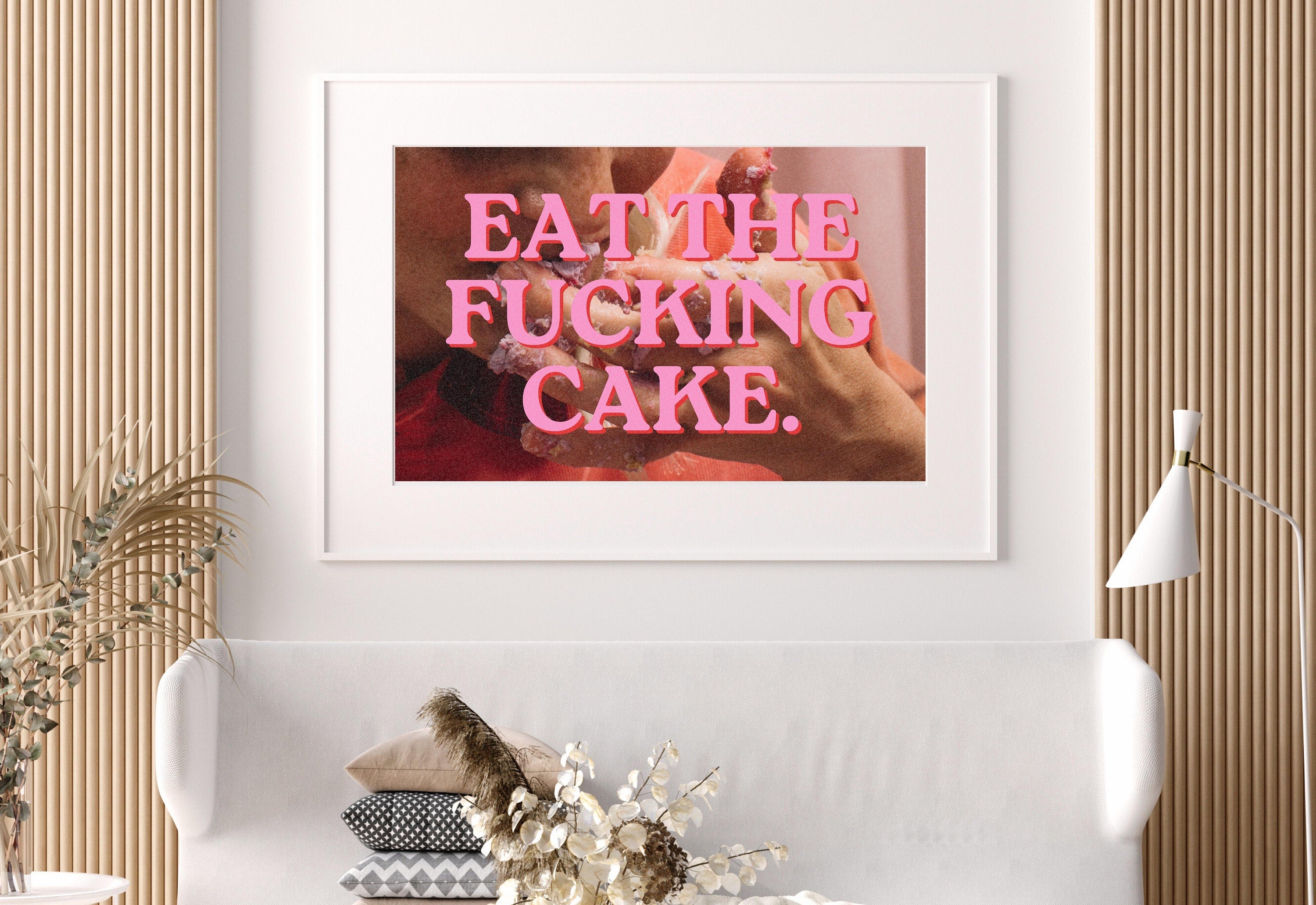 Eat the Cake Art Print-Digital Art Prints-Cocktail Wall Art-Retro Photo Prints-Retro Photo Art Print-Preppy Art-Grainy Gradient-Trendy Print