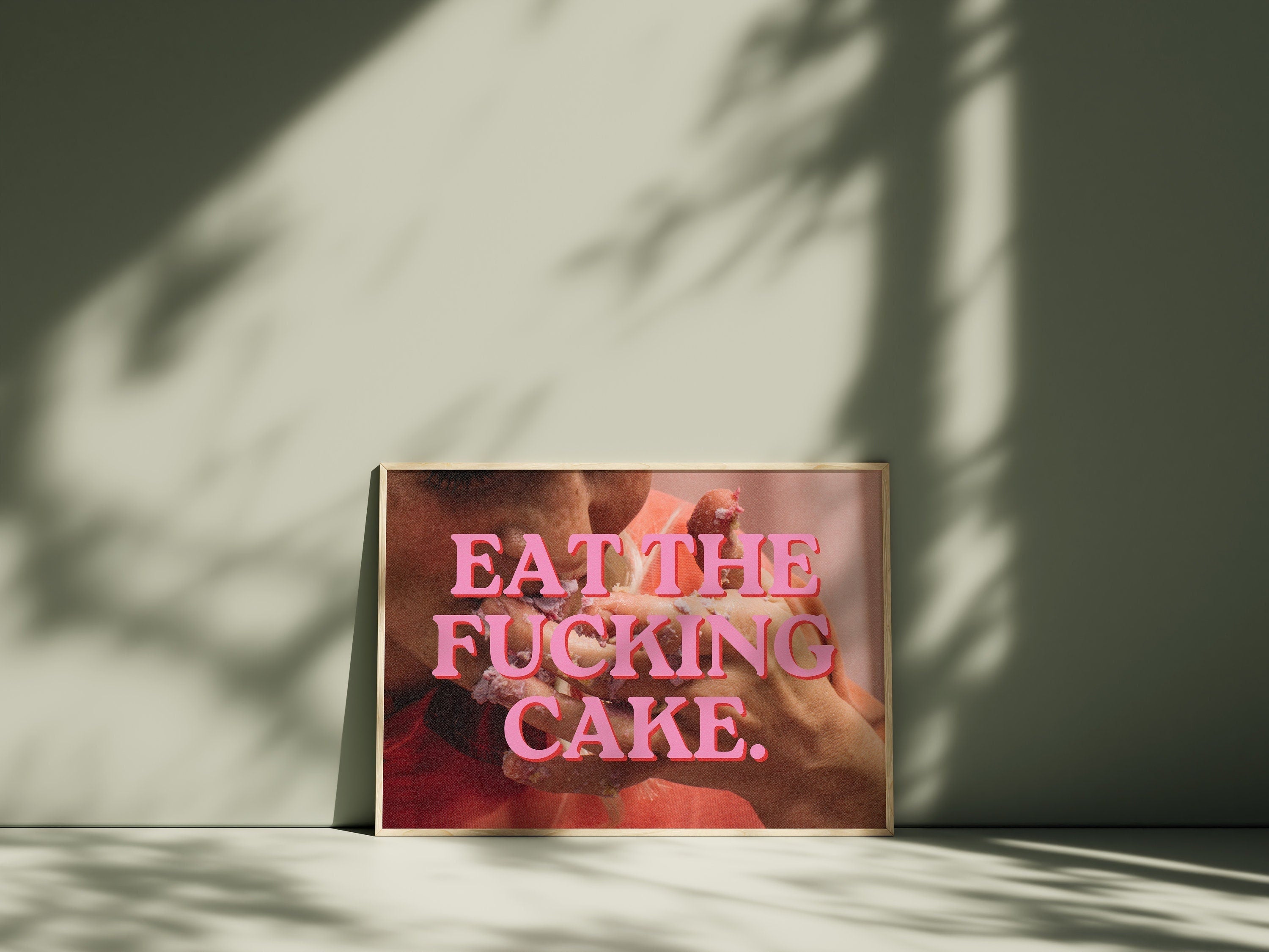 Eat the Cake Art Print-Digital Art Prints-Cocktail Wall Art-Retro Photo Prints-Retro Photo Art Print-Preppy Art-Grainy Gradient-Trendy Print