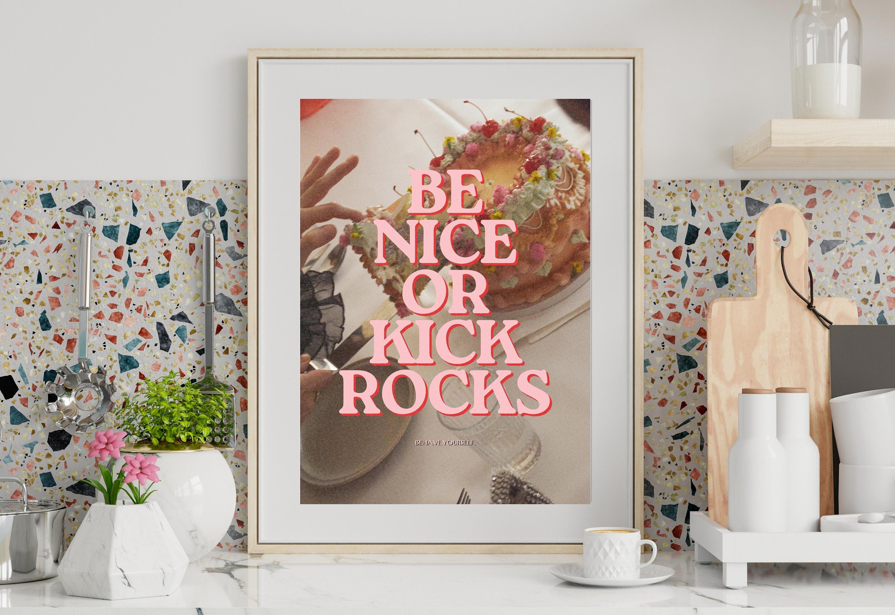 Be Nice Art Print-Digital Art Prints-Cocktail Wall Art-Retro Photo Prints-Retro Photo Art Print-Preppy Art-Grainy Gradient-Trendy Print