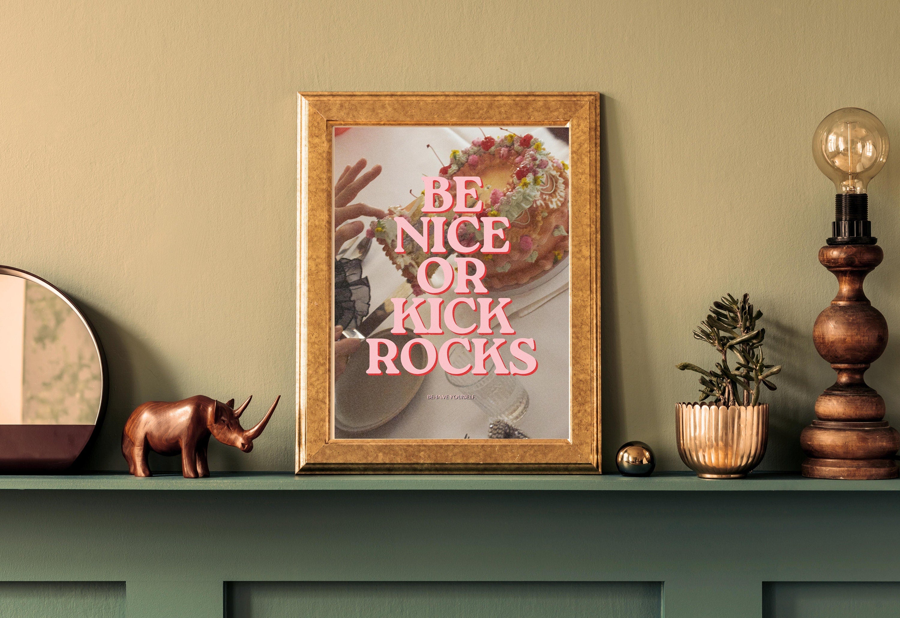 Be Nice Art Print-Digital Art Prints-Cocktail Wall Art-Retro Photo Prints-Retro Photo Art Print-Preppy Art-Grainy Gradient-Trendy Print